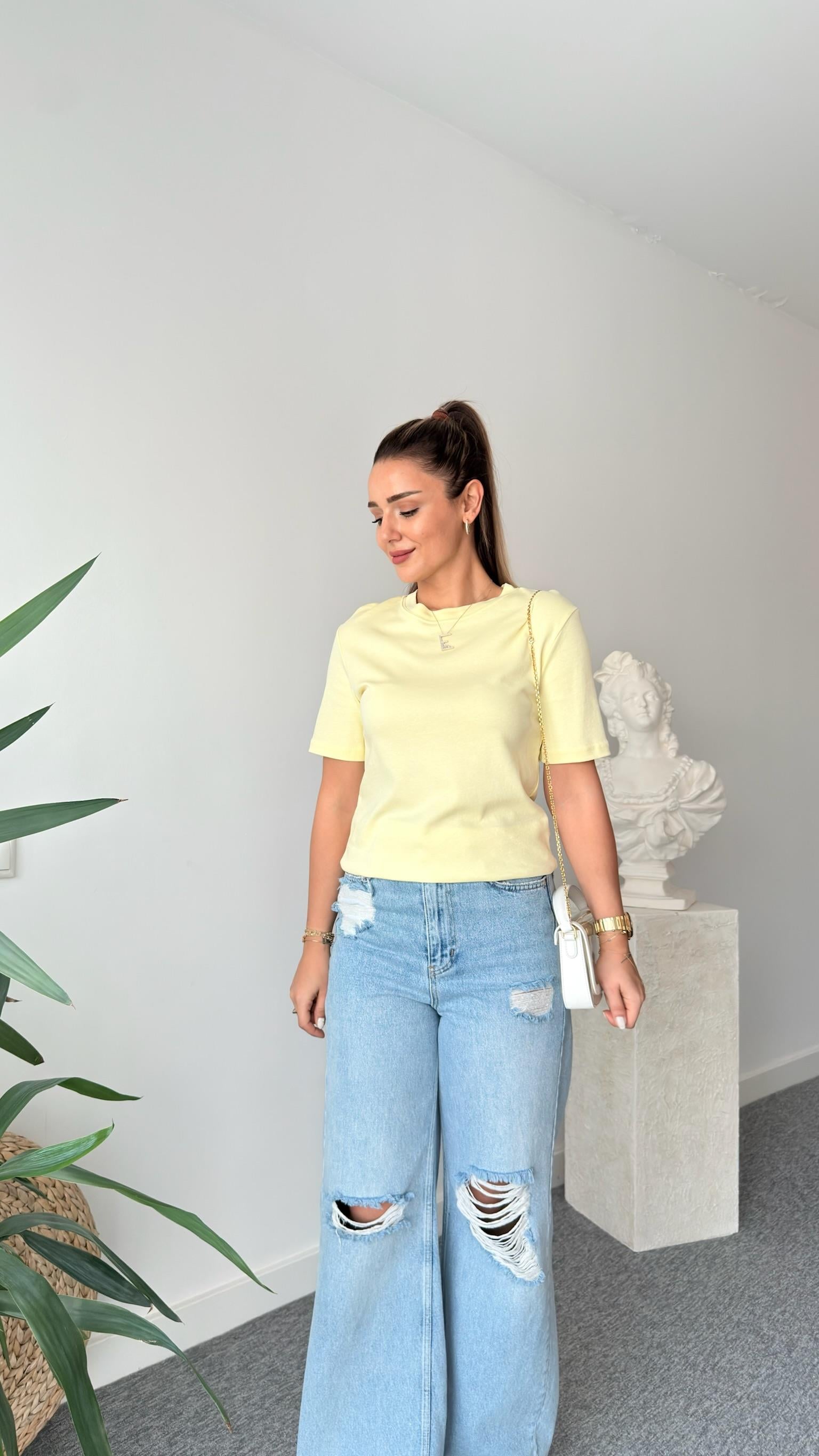 Sarı Falmo Bisiklet Yaka Massi Tshirt