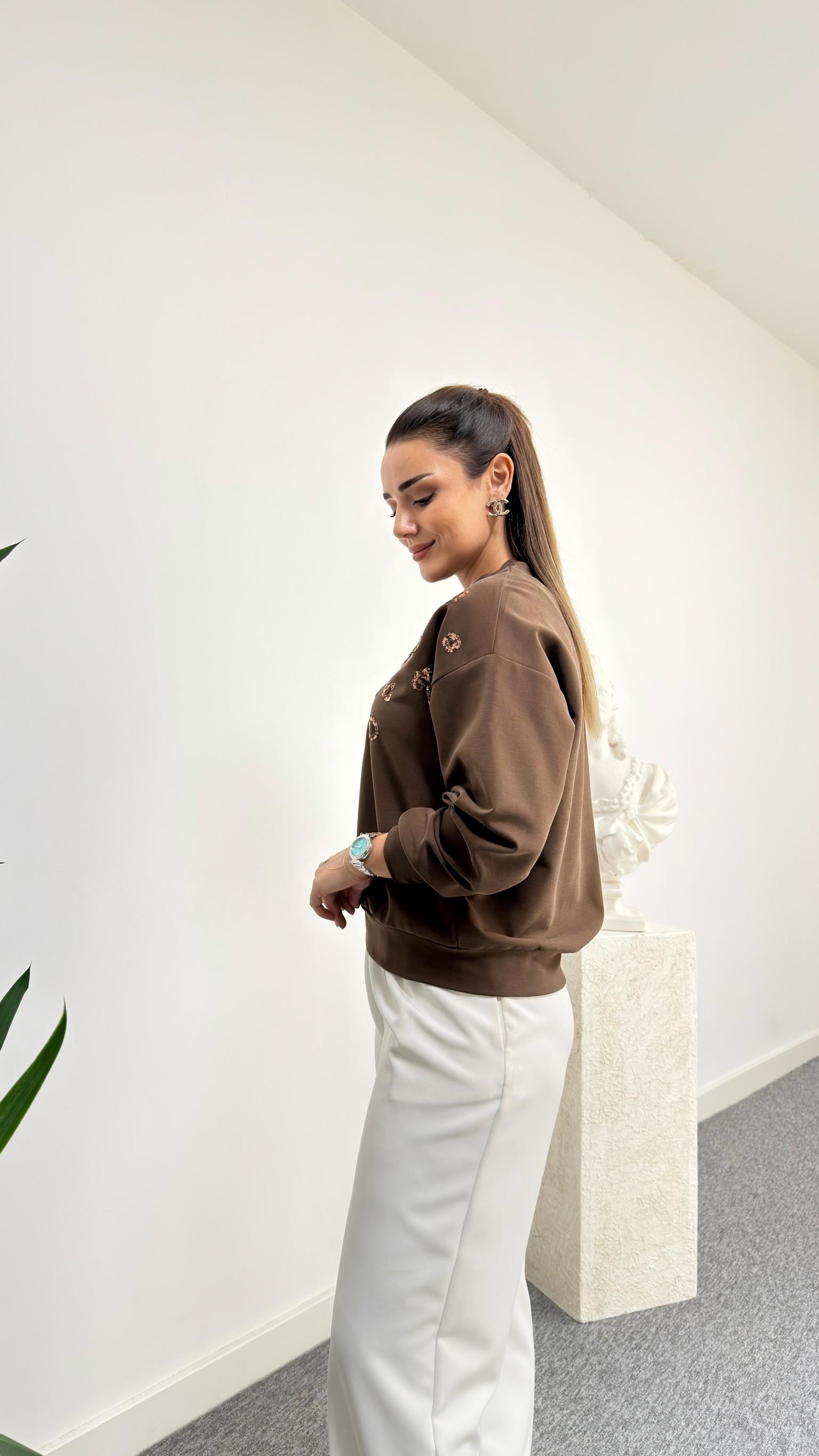 Kahve Payetli Premium Modal Sweat