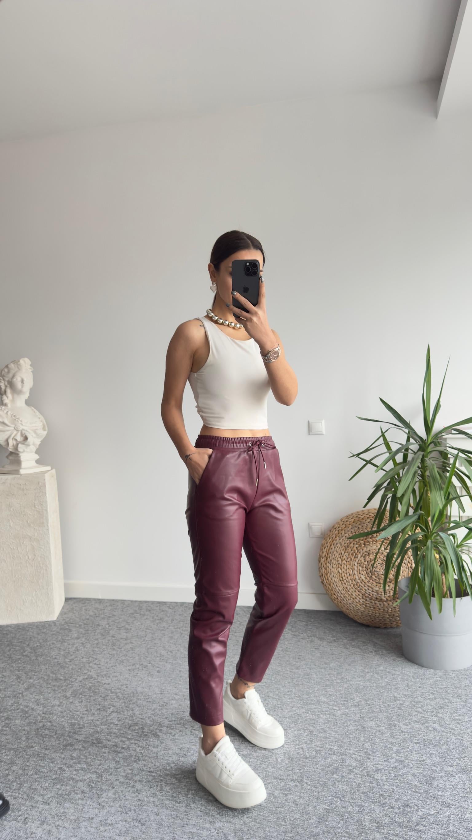 Marka Model İthal Bordo Deri Pantolon