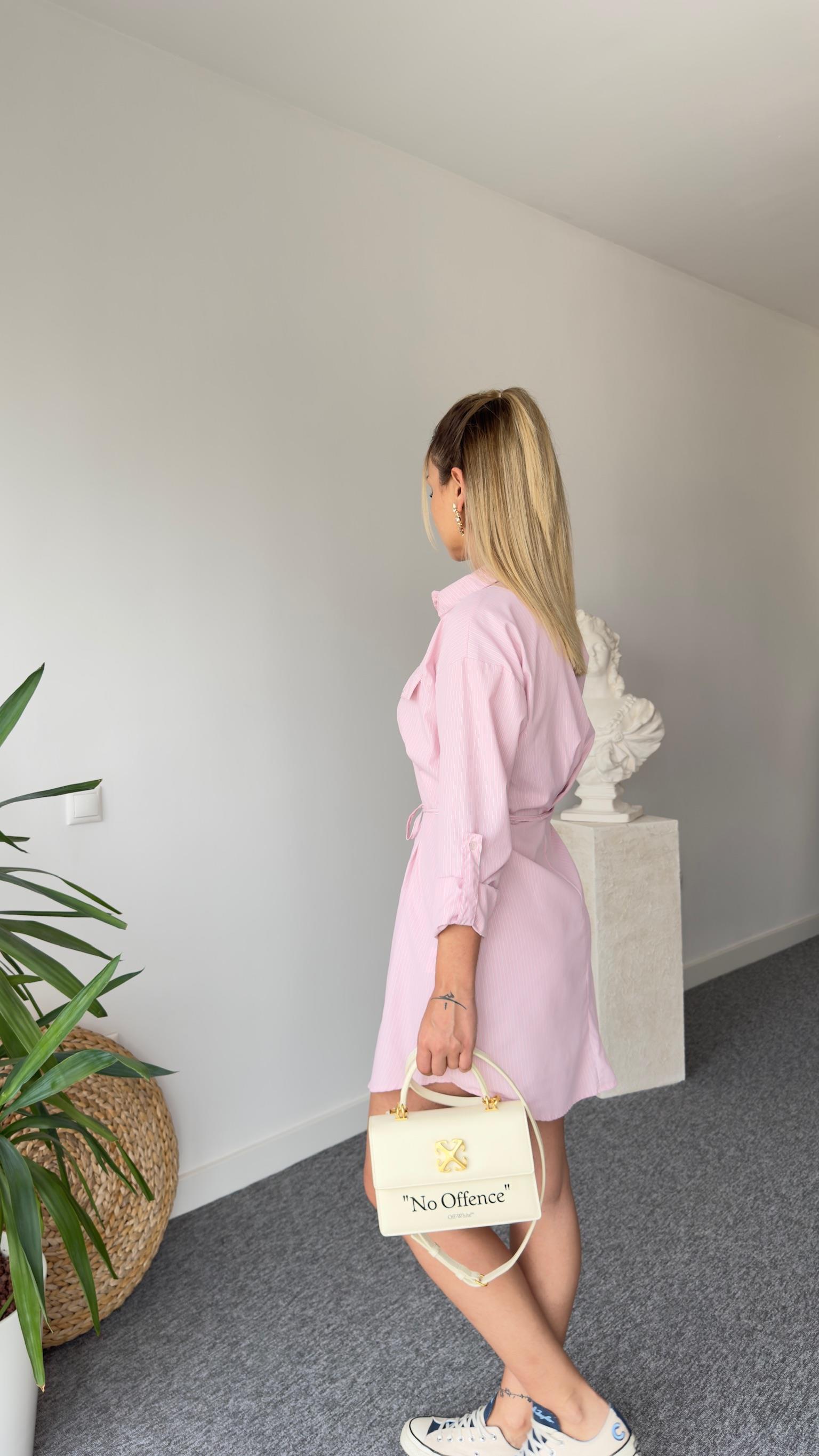 Nesta Çizgili Pembe Tunik Elbise
