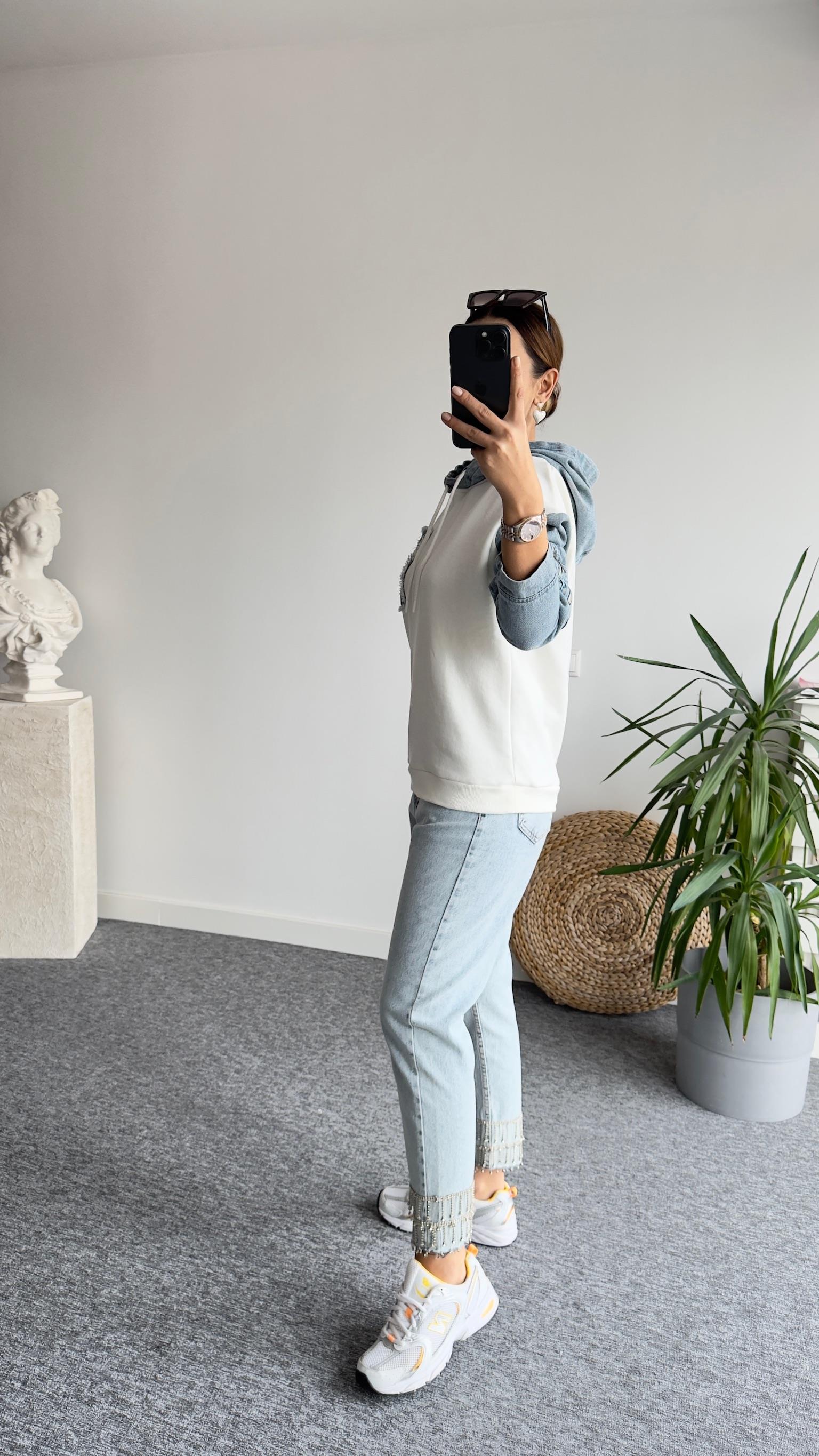Pier Taş Ve Kot Detaylı Sweatshirt