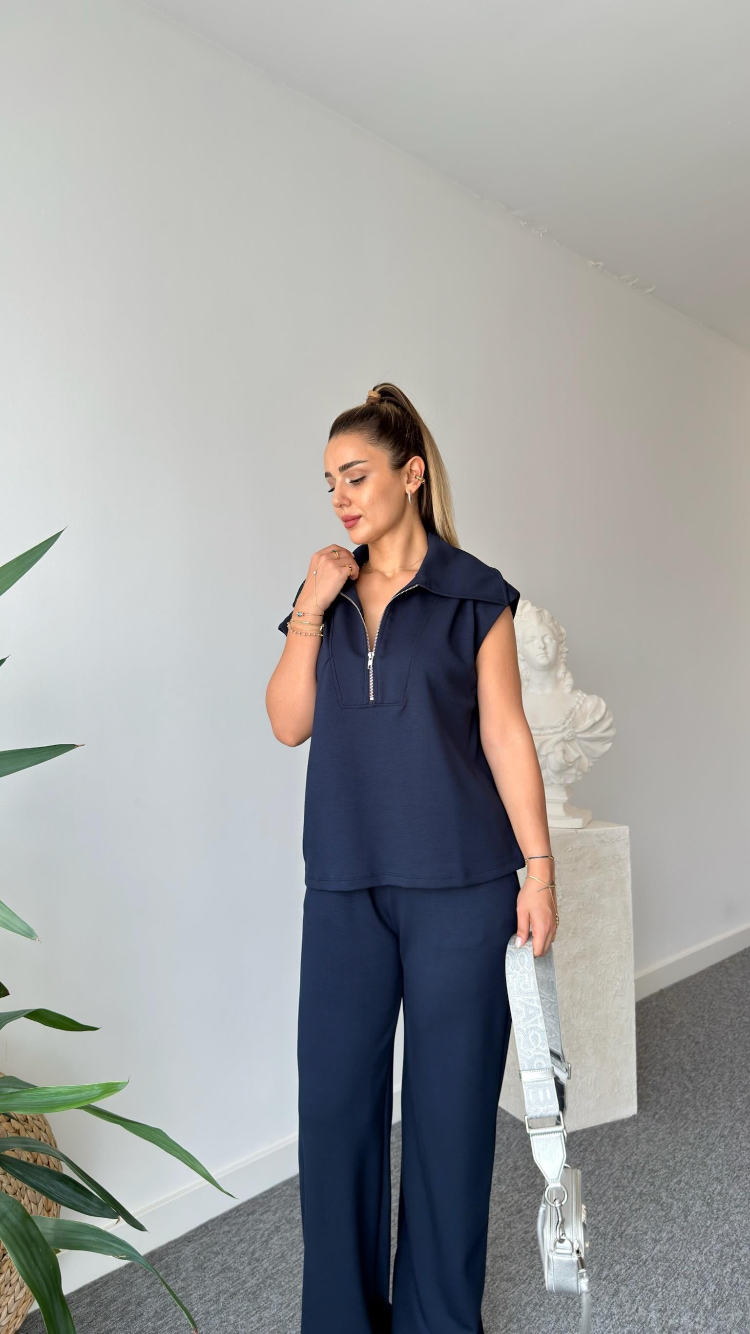 Lacivert Risal Şal Yaka Takım