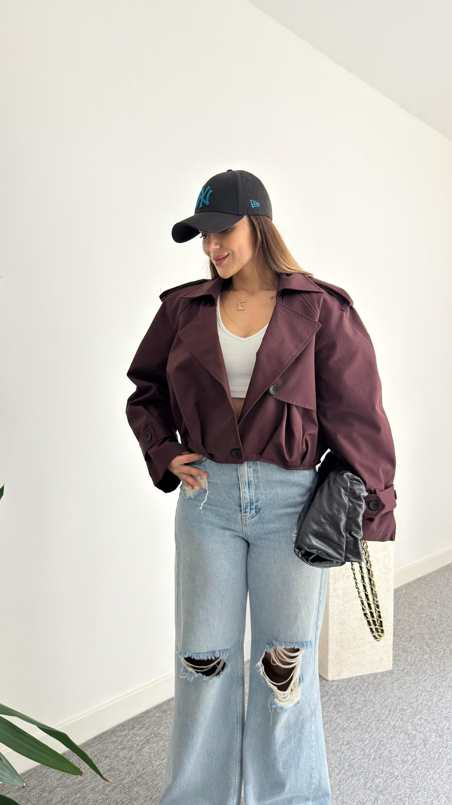 Bordo Balon Model Tek Düğme Ceket
