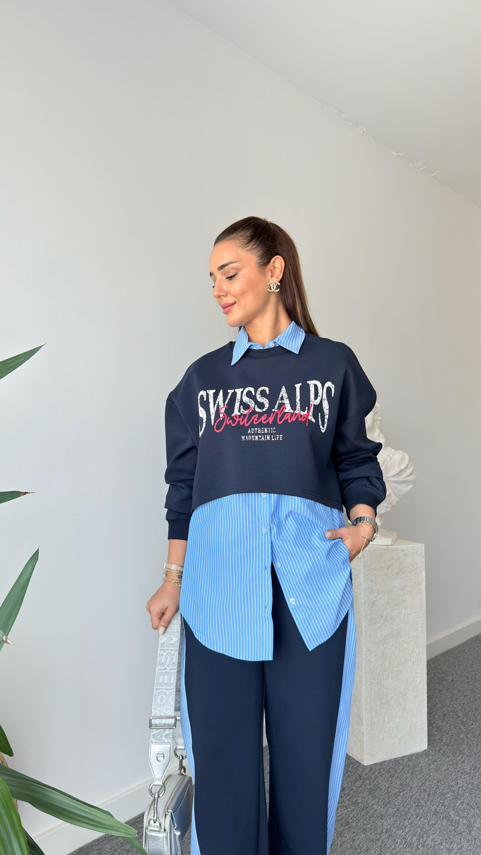 Loke Yazılı Sweat Gömlek Takım