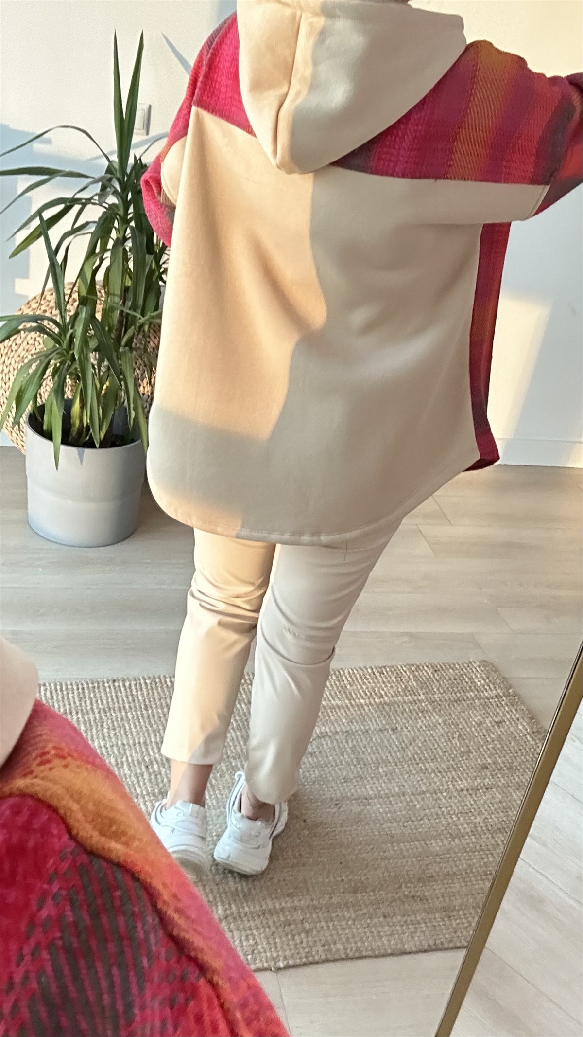 Sırtı Penye Detaylı Kapüşonlu Pembe Ceket