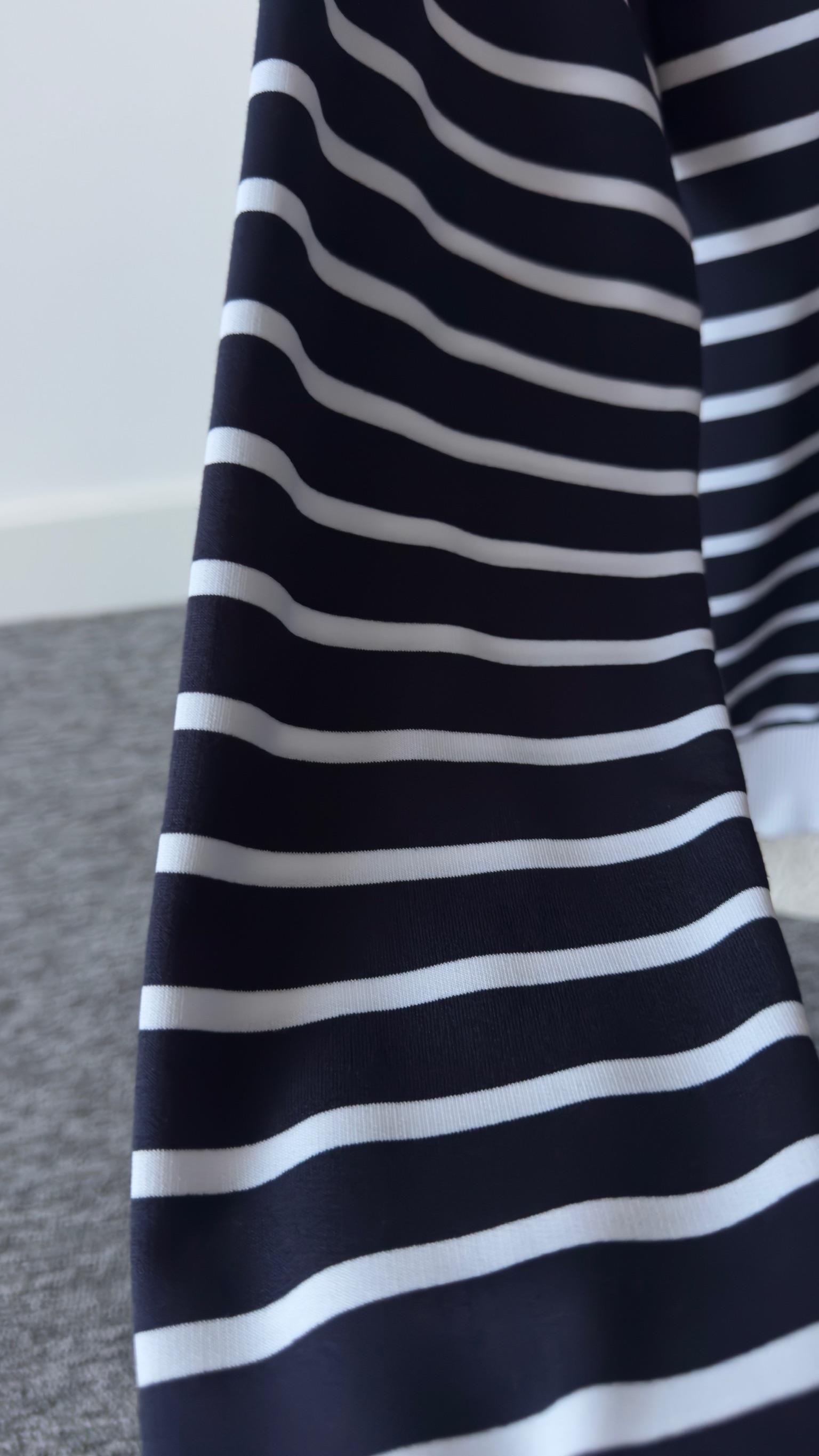 Beyaz Ribanalı Yarım Fermuar Çizgili Sweatshirt