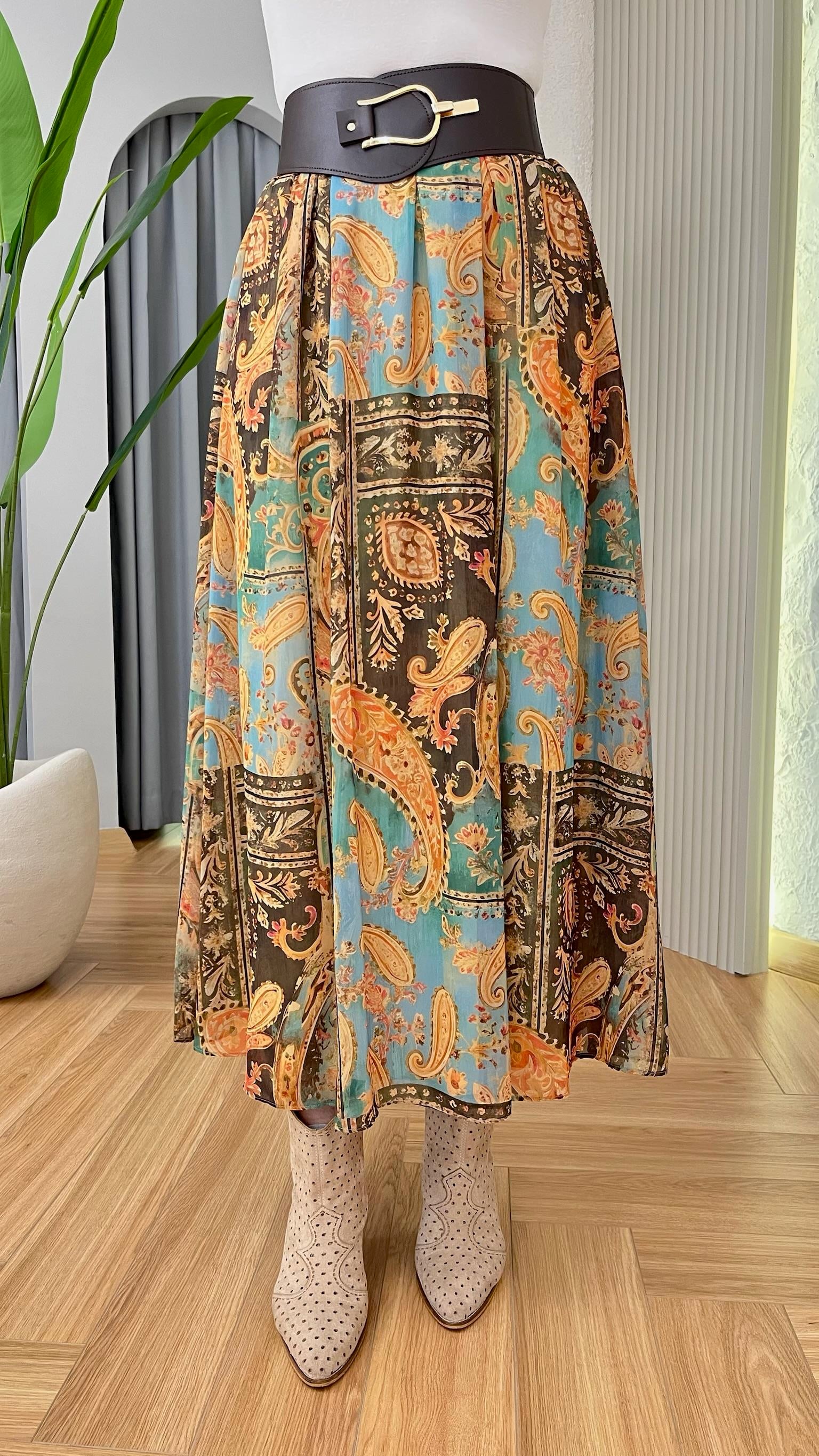 Susie Kemerli Zra Model Etnik Desen Şifon Etek