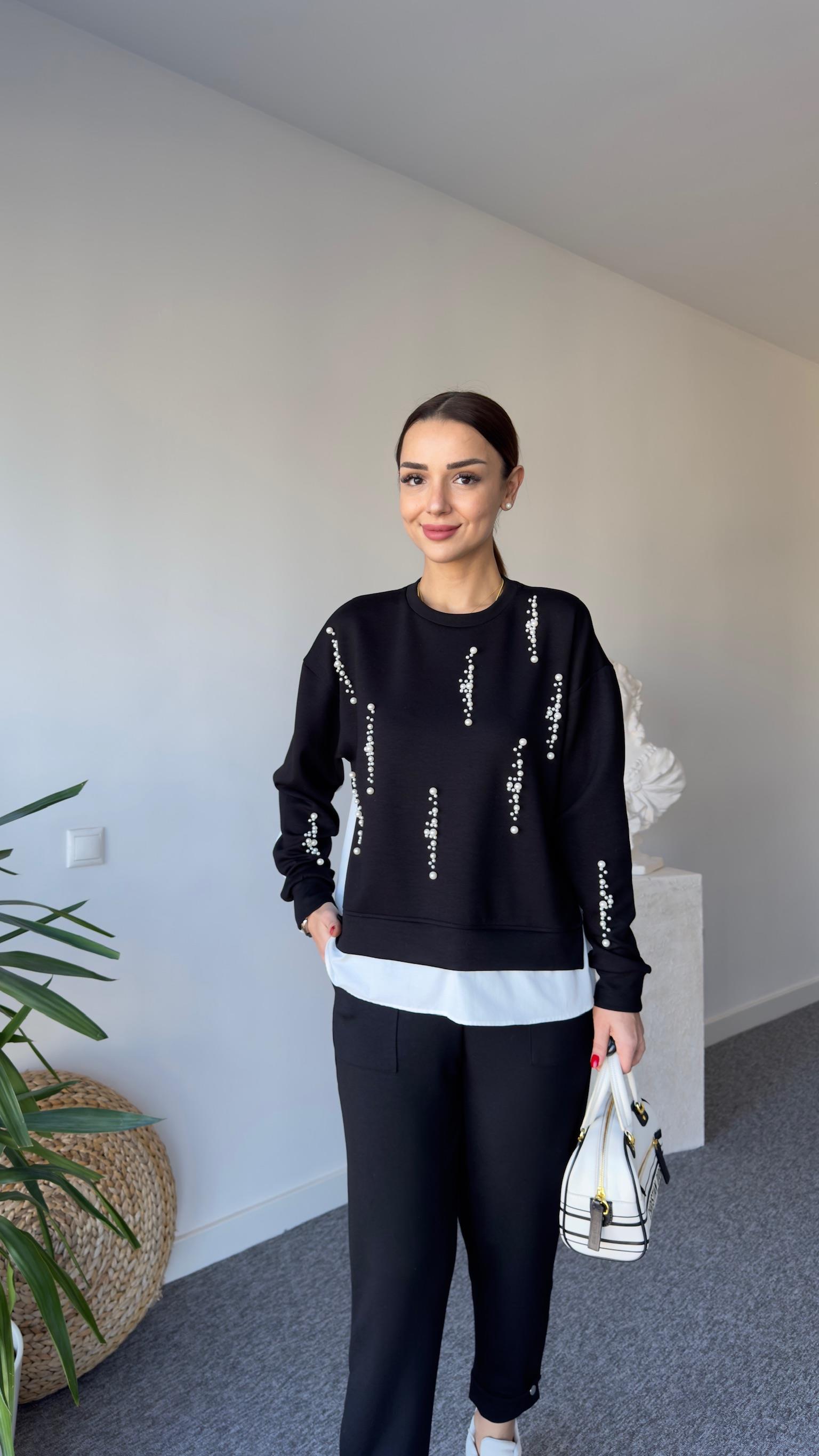 Önü İncili Sırt Poplin Detay Modal Sweat 