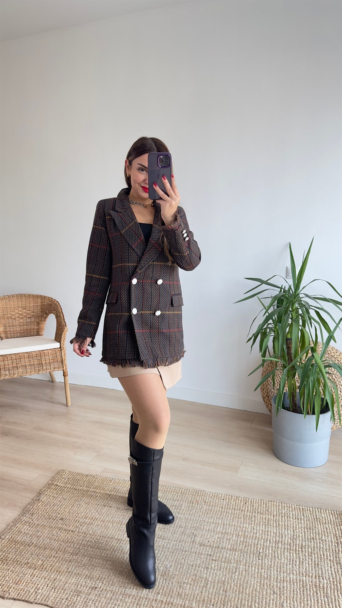 Püsküllü Kahve Blazer Ceket