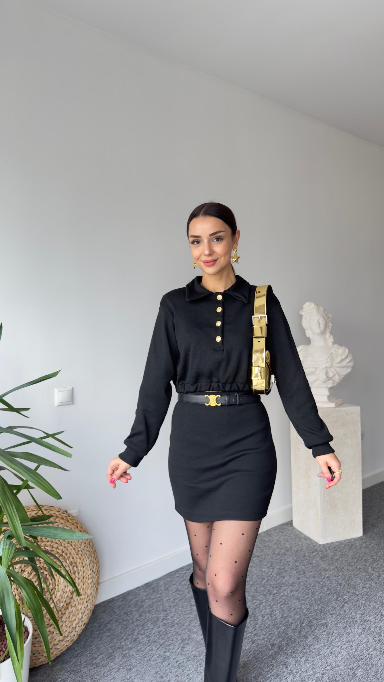 Siyah Gold Düğmeli Triko Takım