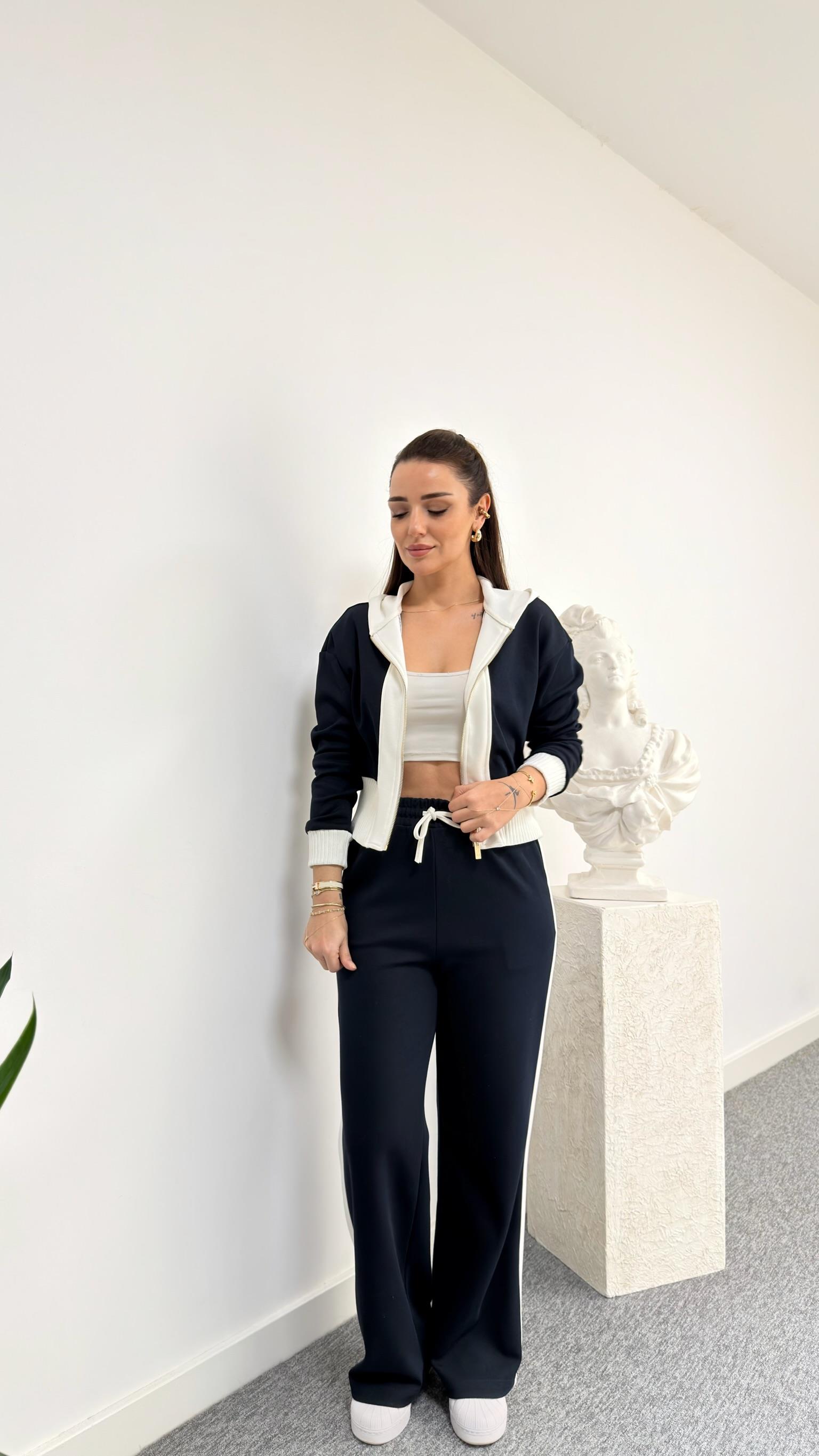 Lacivert Stiva Kapüşonlu Sweat Takım