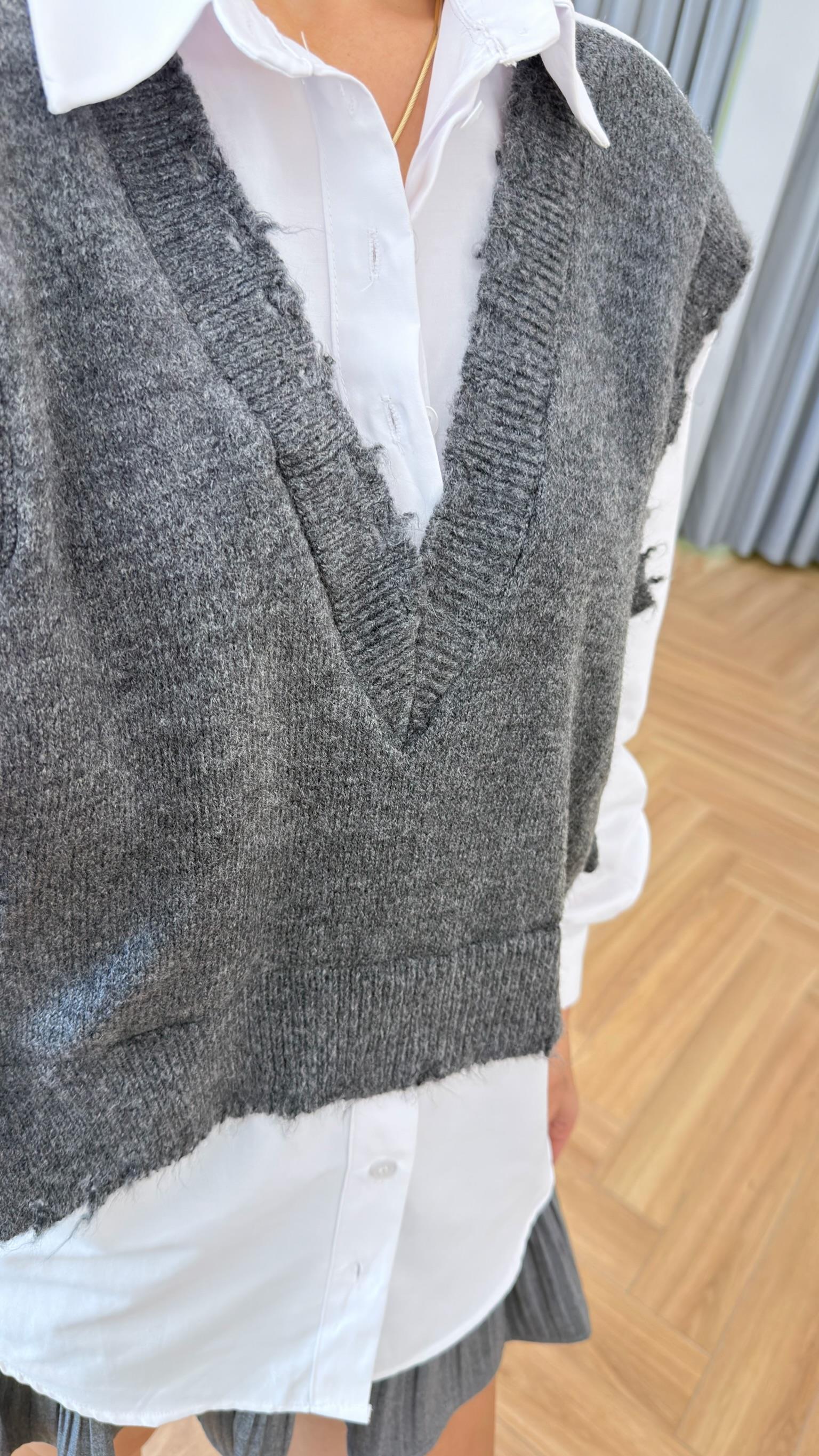 Gri Triko Detaylı Tws Model Poplin Gömlek
