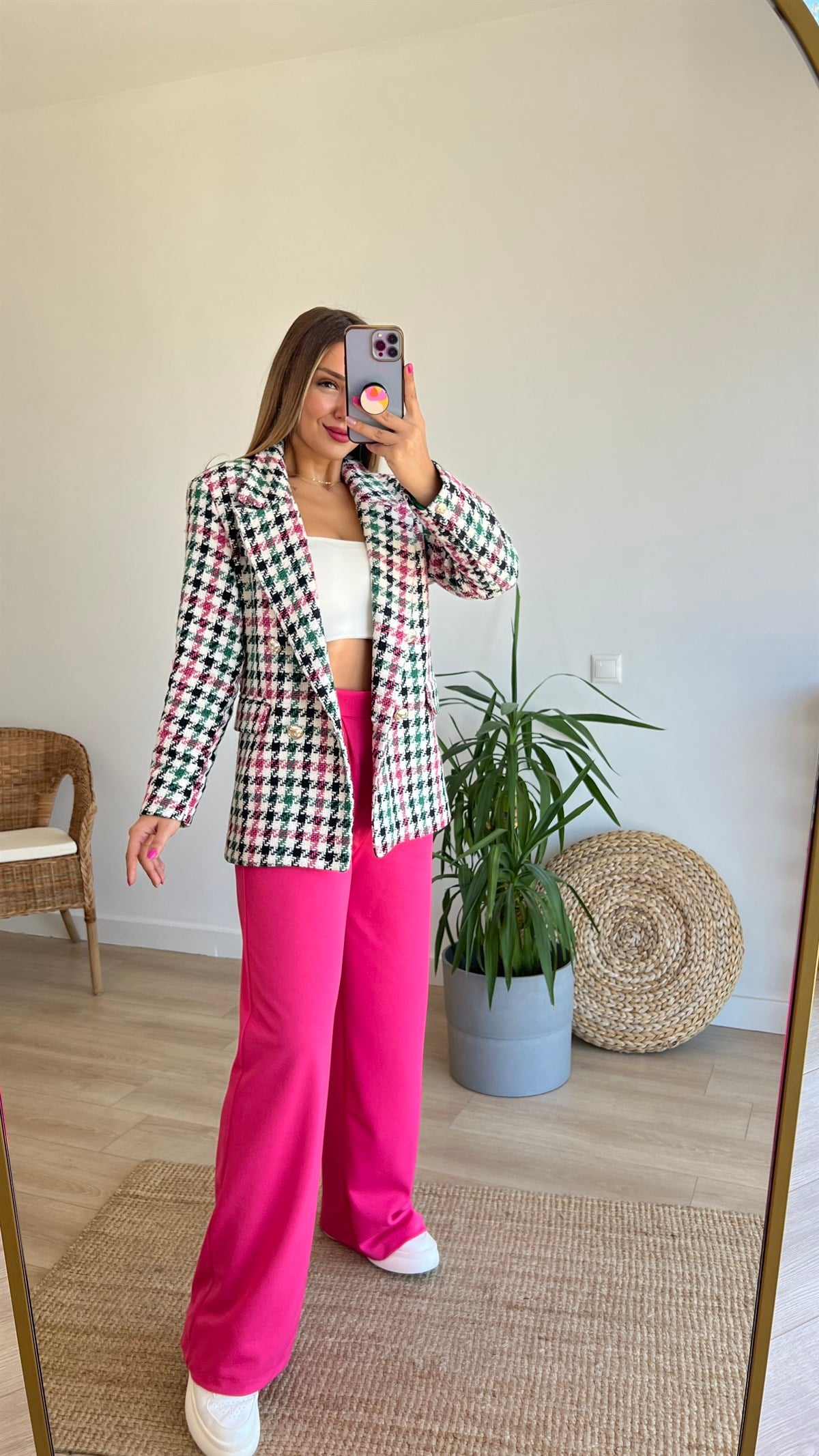 Renkli Tüvit Blazer Ceket 
