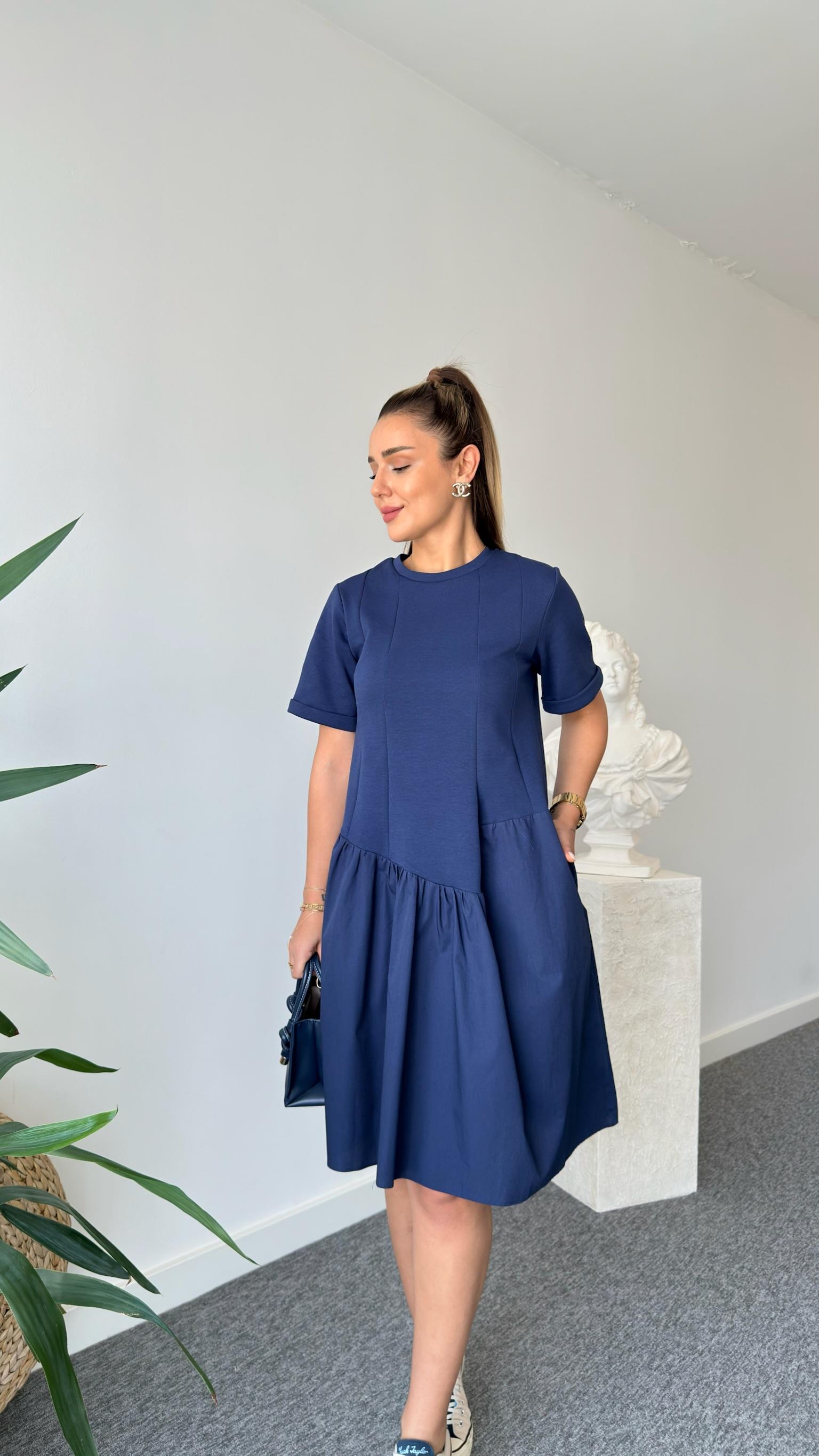 Lacivert Ronse Marka Model Garnili Elbise 