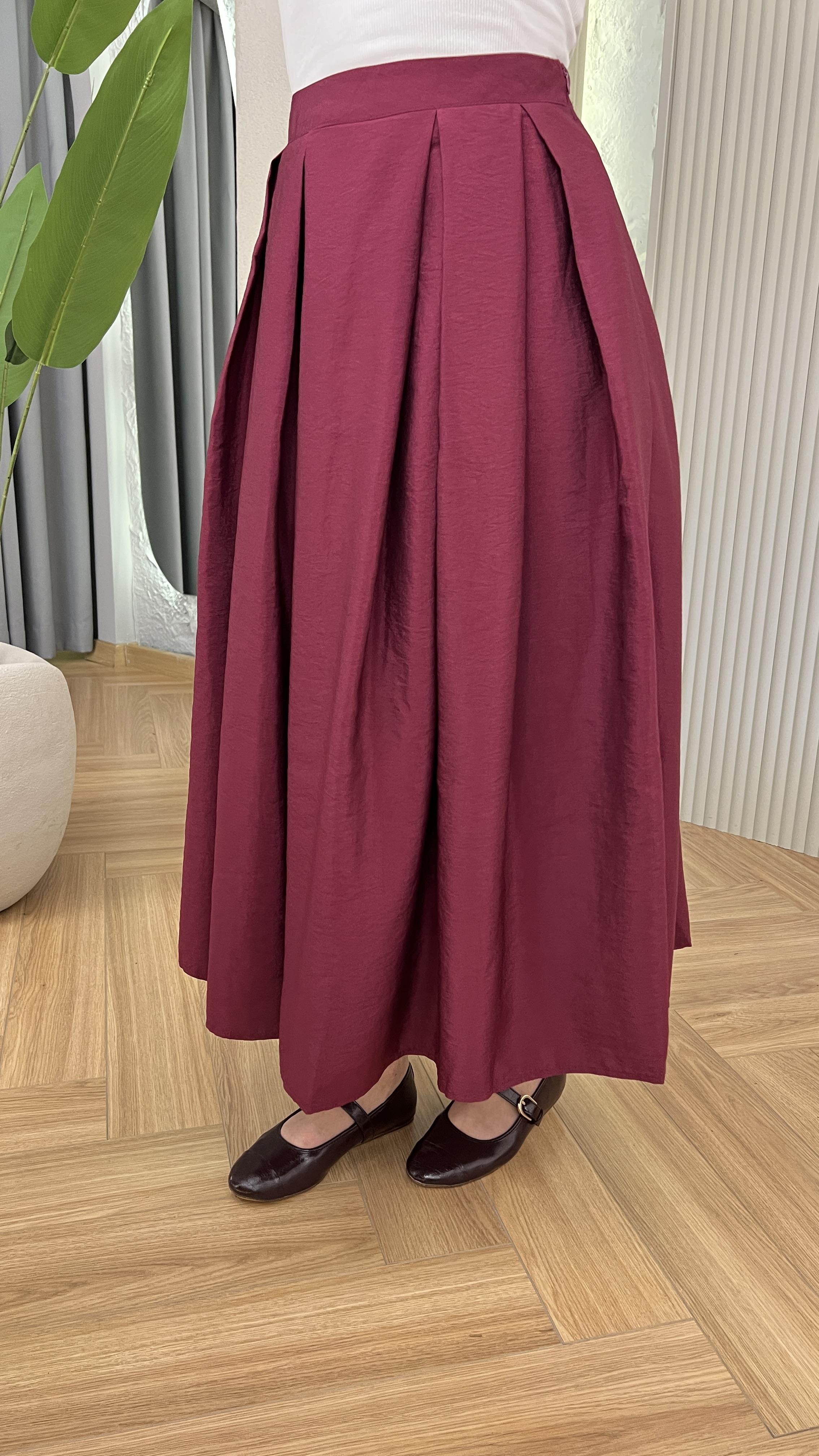 Bordo Yulia Pile Detaylı Etek