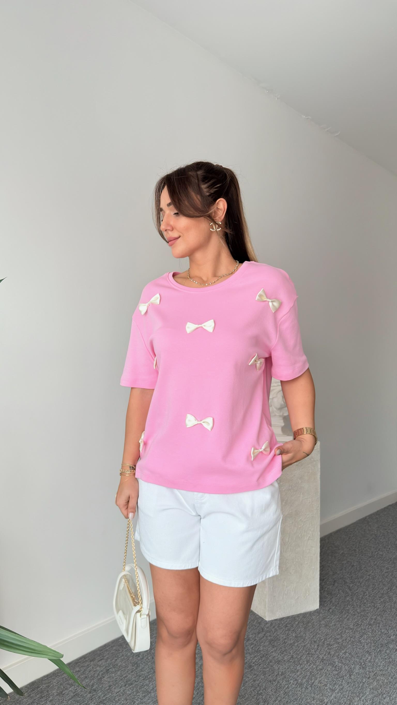 Fiyonk Detaylı Pembe Tshirt