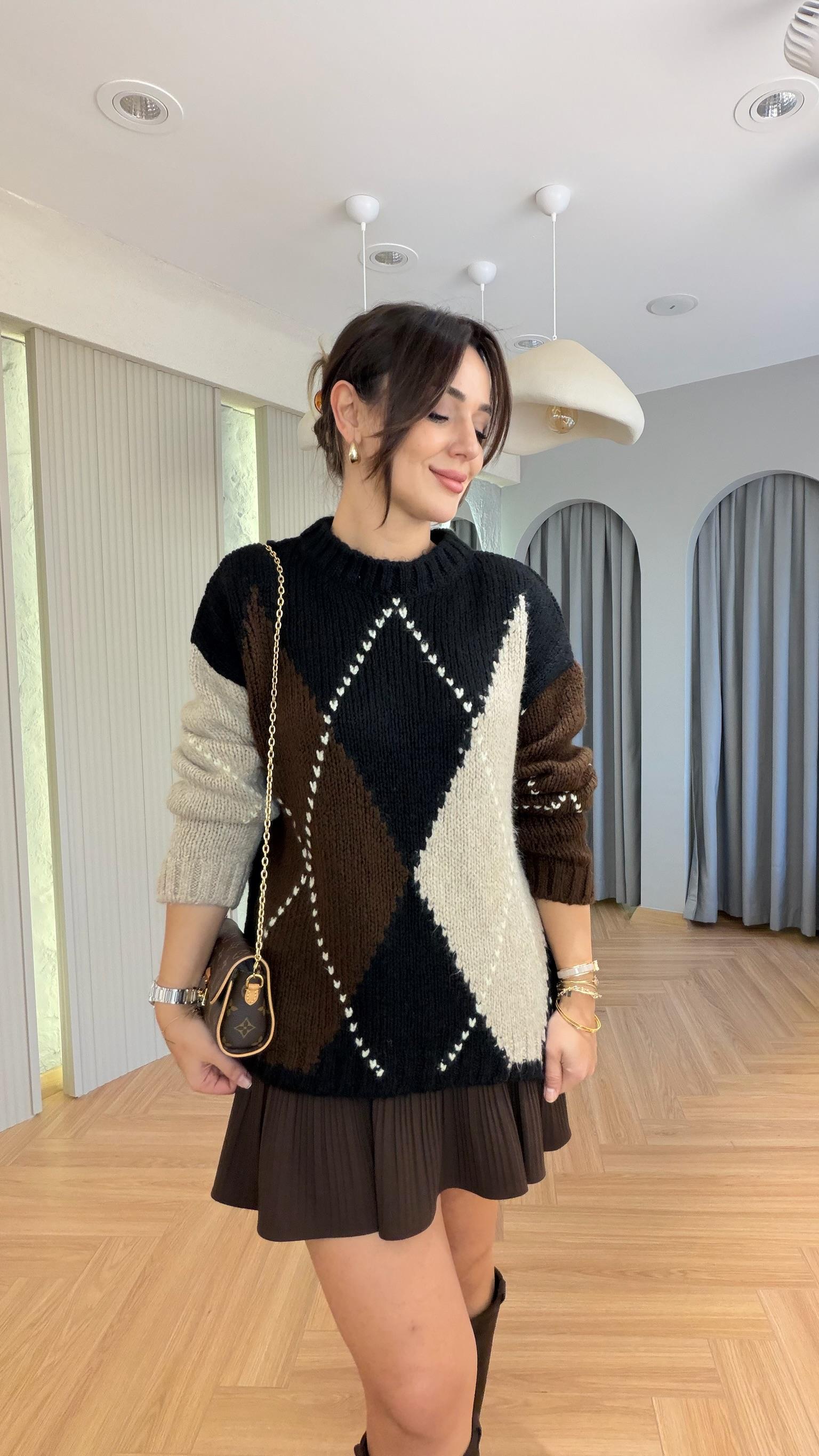 Siyah Marno Zra Model Baklava Desen Kazak