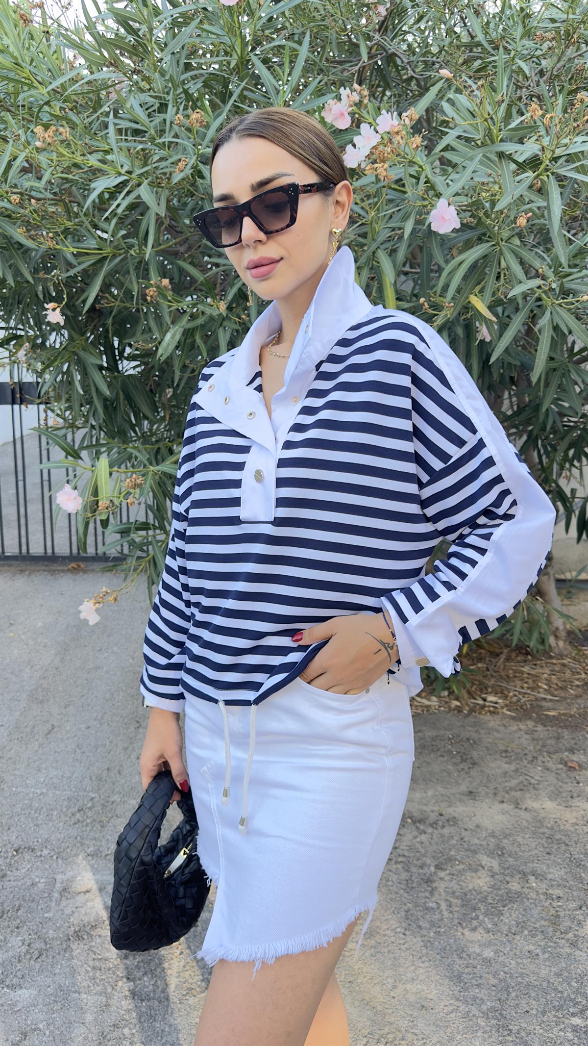Sırtı Poplin Çizgili Sweatshirt