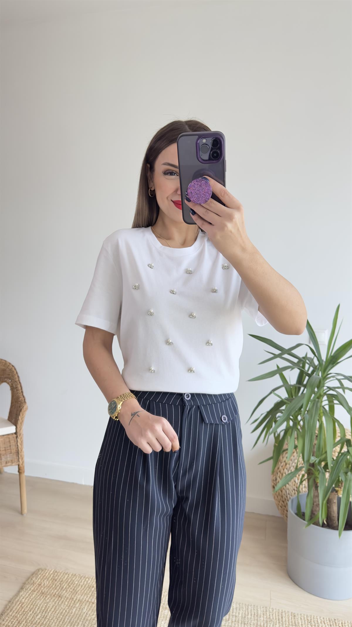 Orj Marka Önü Taşlı Tshirt