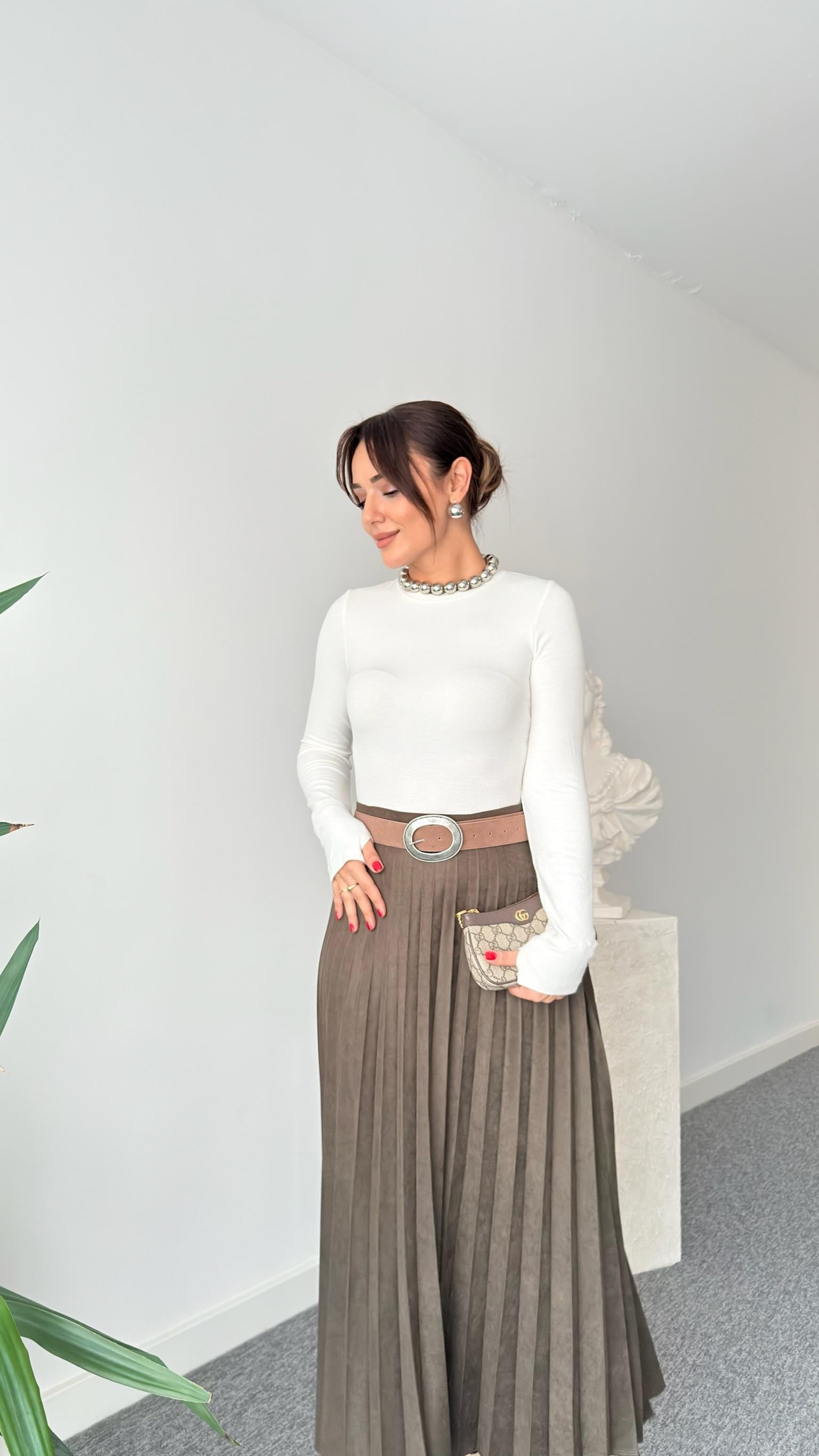 Haki Nole Zra Model Piliseli Süet Etek