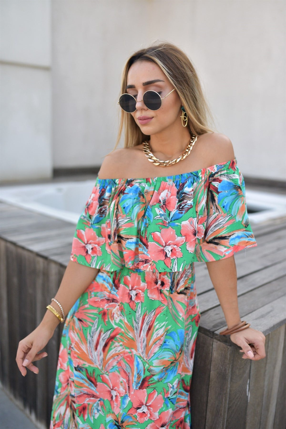 Floral Desen Uzun Elbise