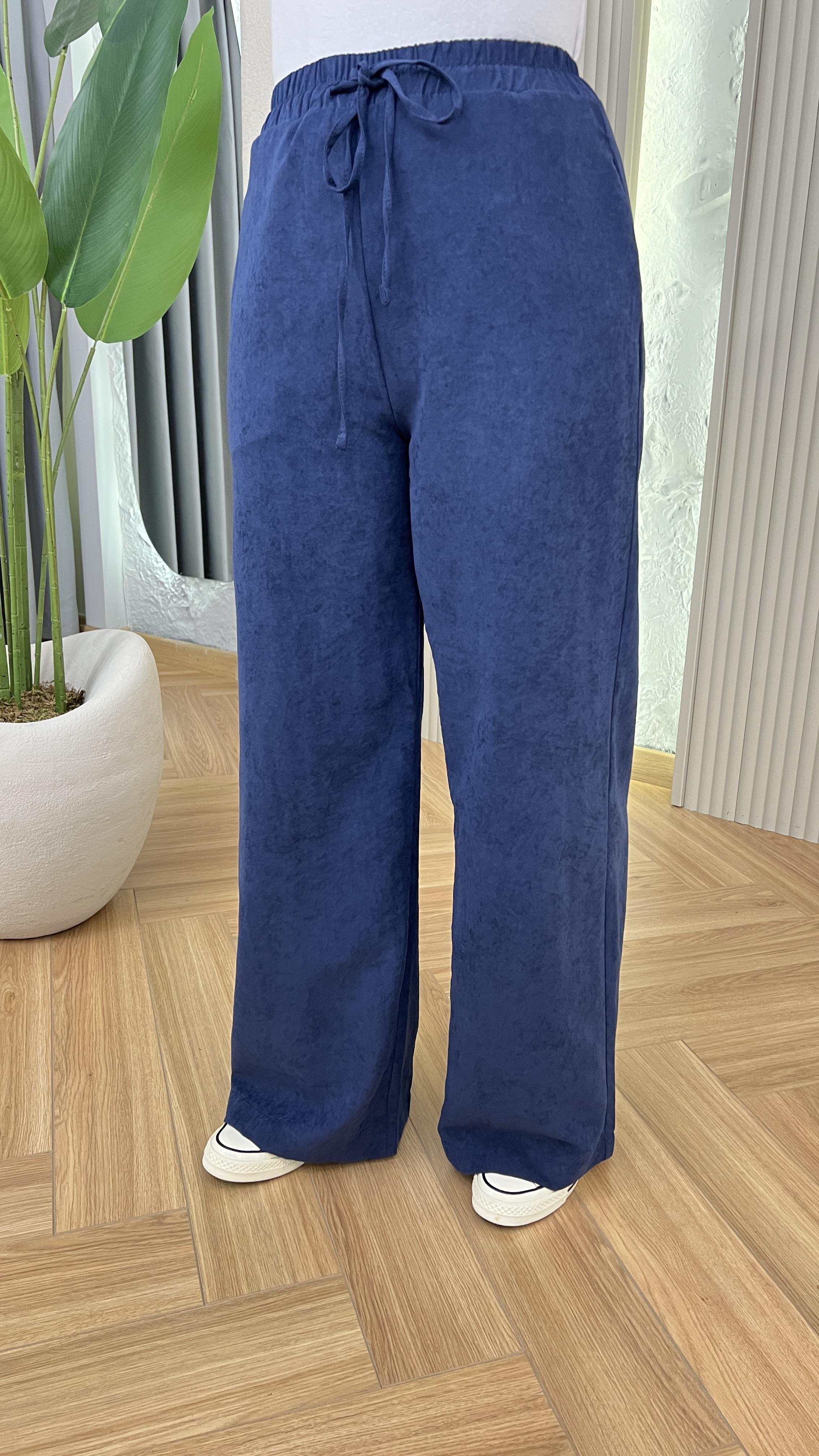 Lacivert Mois Dokulu Bol Paça Pantolon