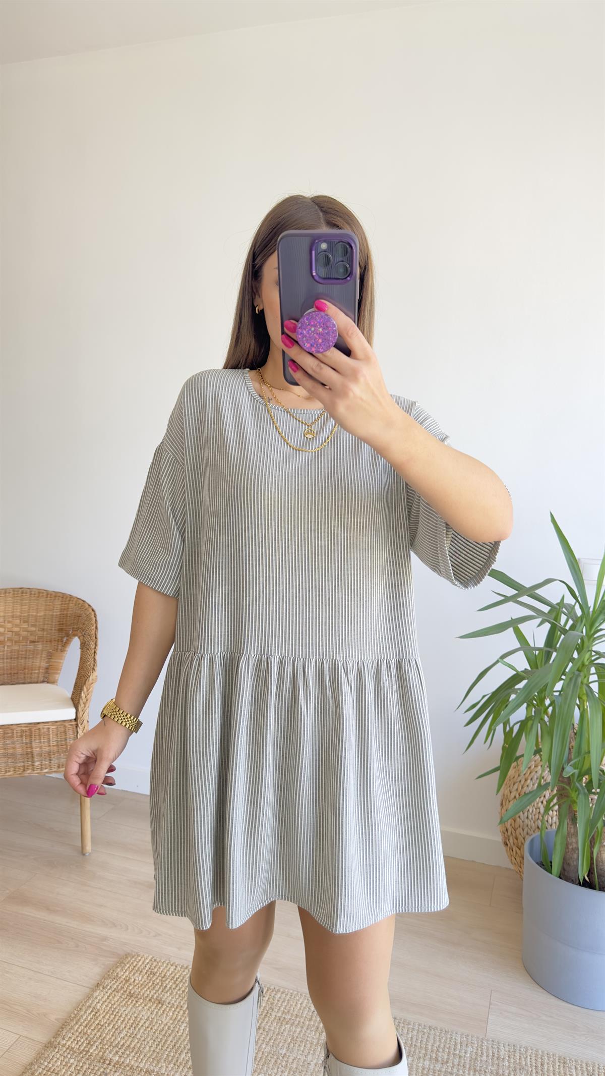 Çizgili Salaş Basic Elbise 