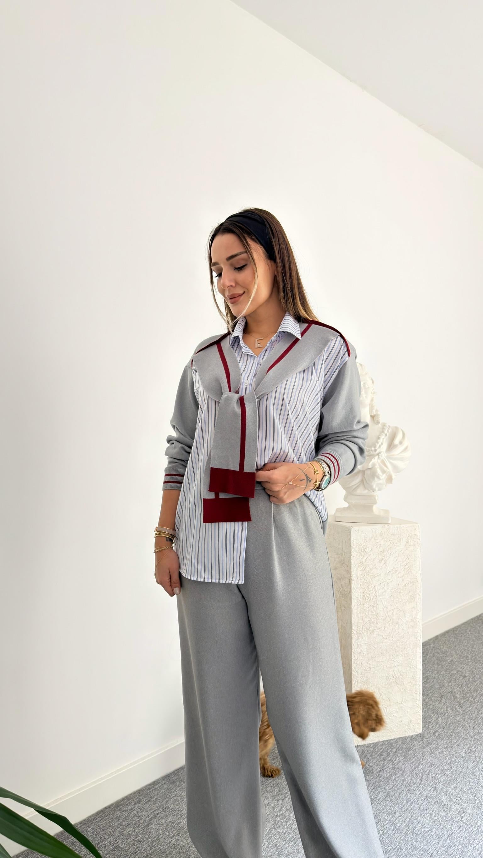Gri Ferre Tws Model Sırt Trikolu Gömlek