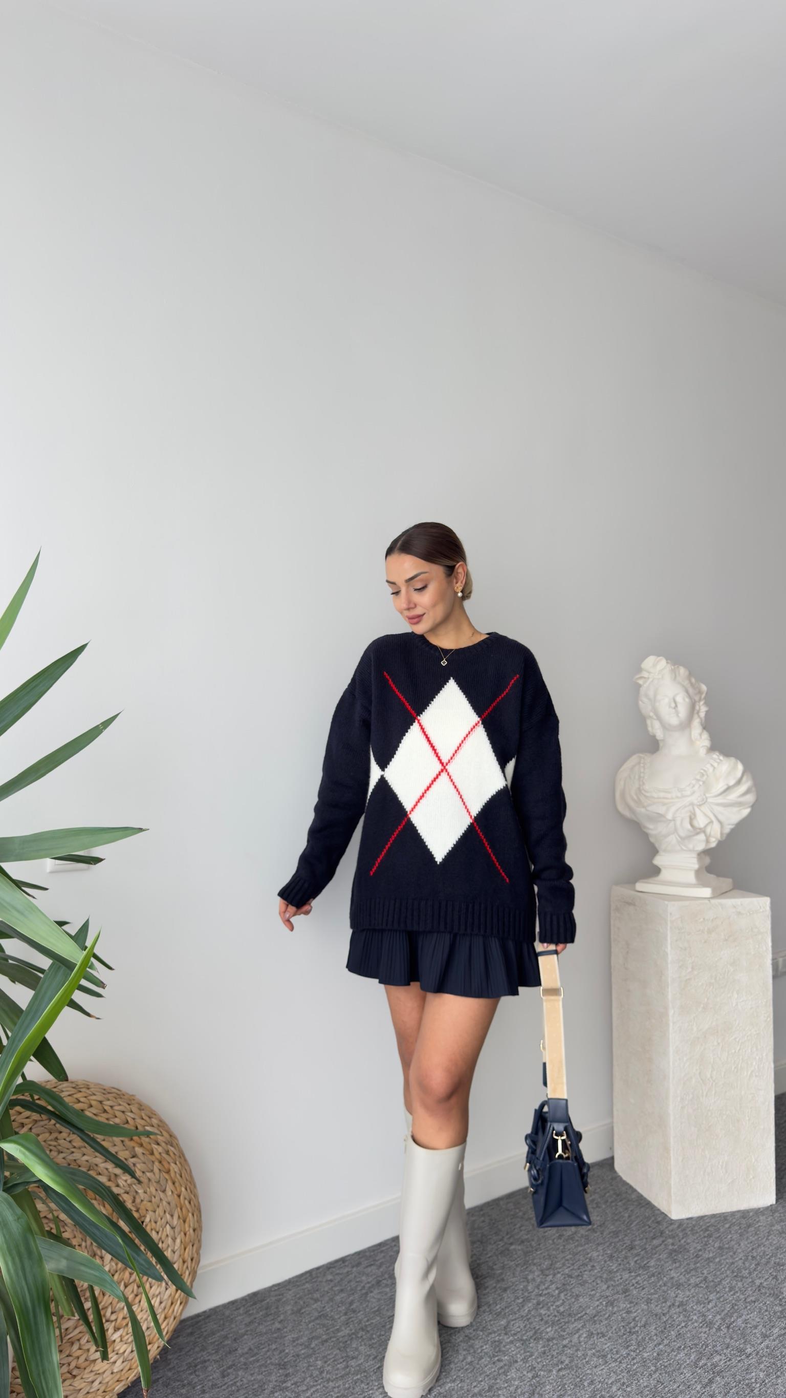 Mngo Lacivert Baklava Desen Kazak