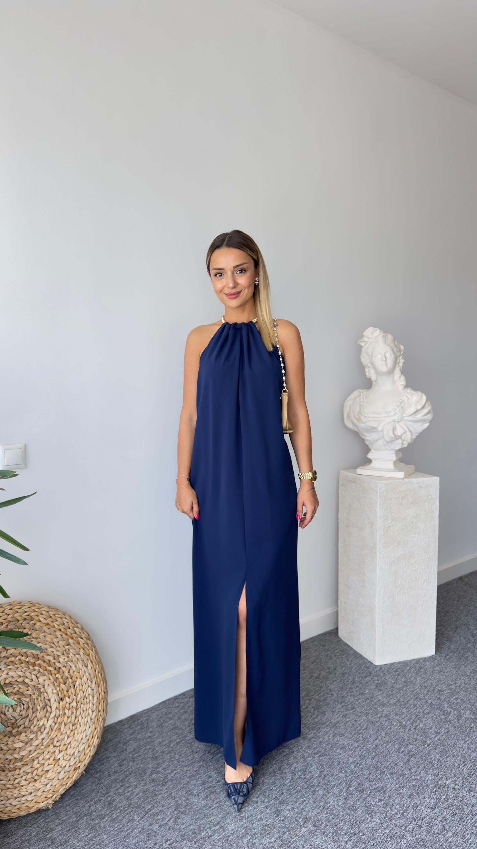 Kolyeli Orj Model Lacivert Elbise 
