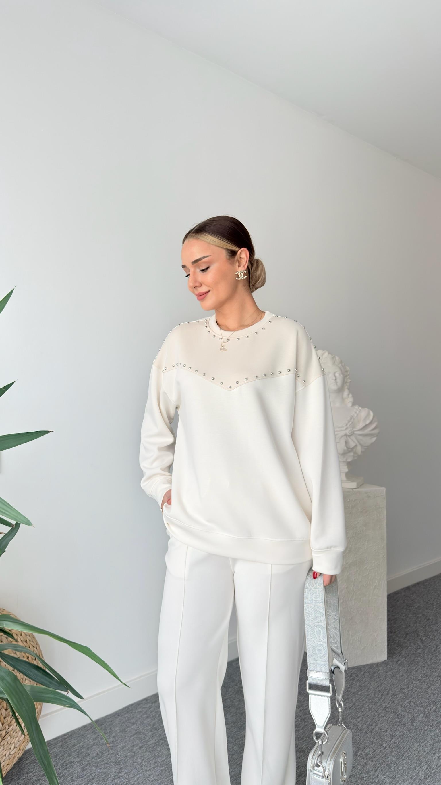 Drop Çakımlı Ekru Modal Sweat