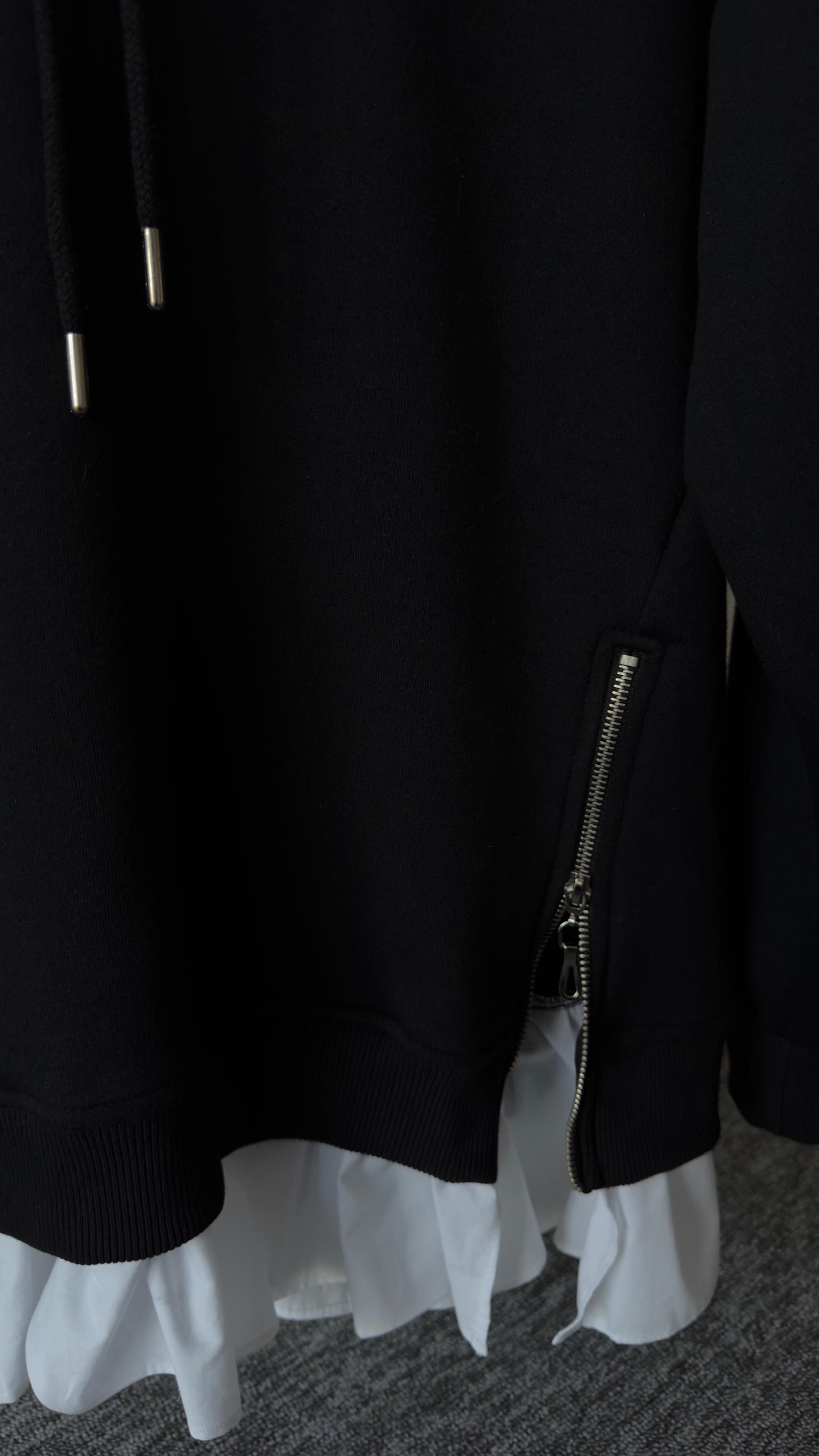 Altı Poplin Detay Yanlar Fermuarlı Siyah Sweat