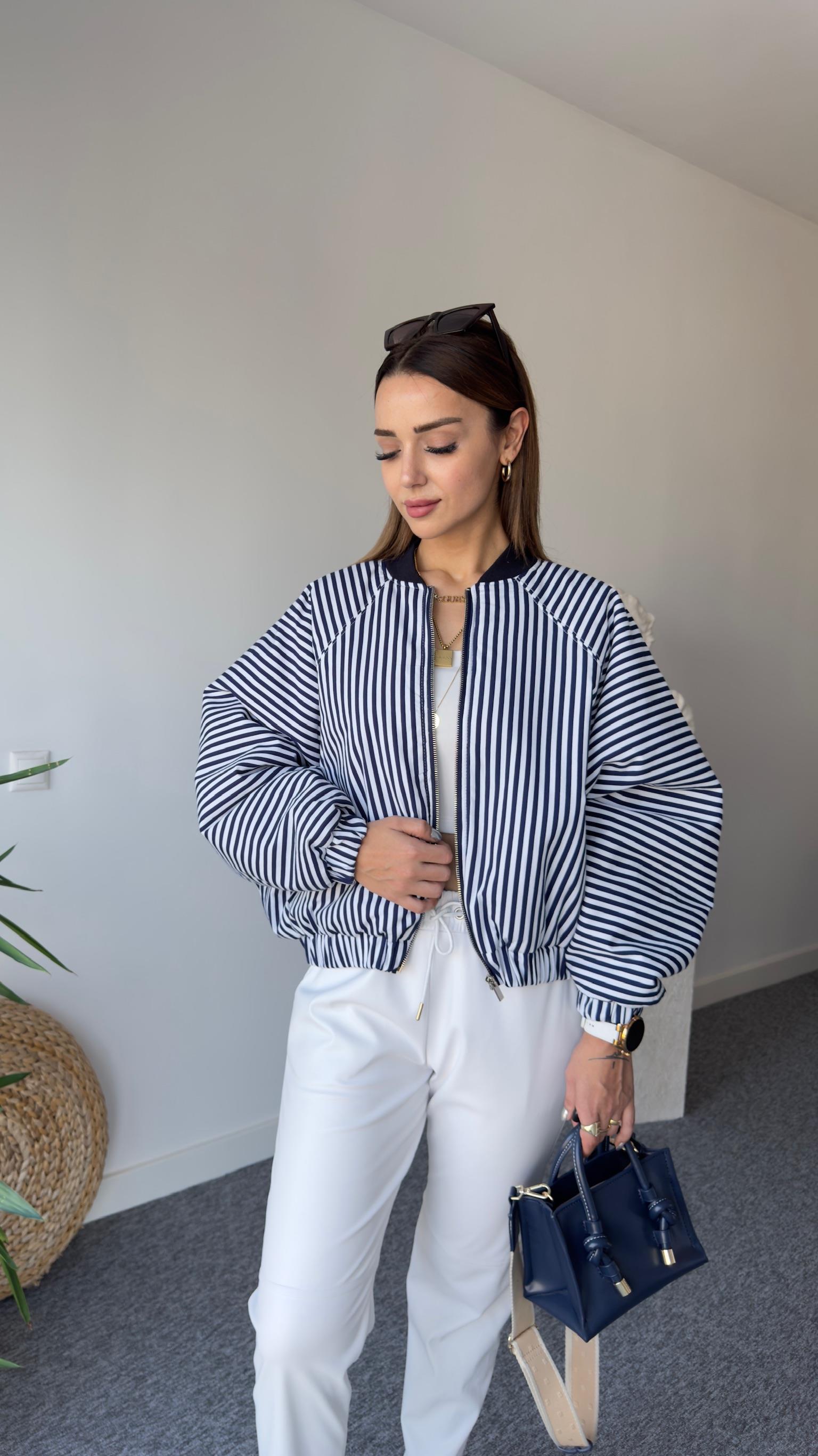 James Orj Model Çizgili Bomber Ceket