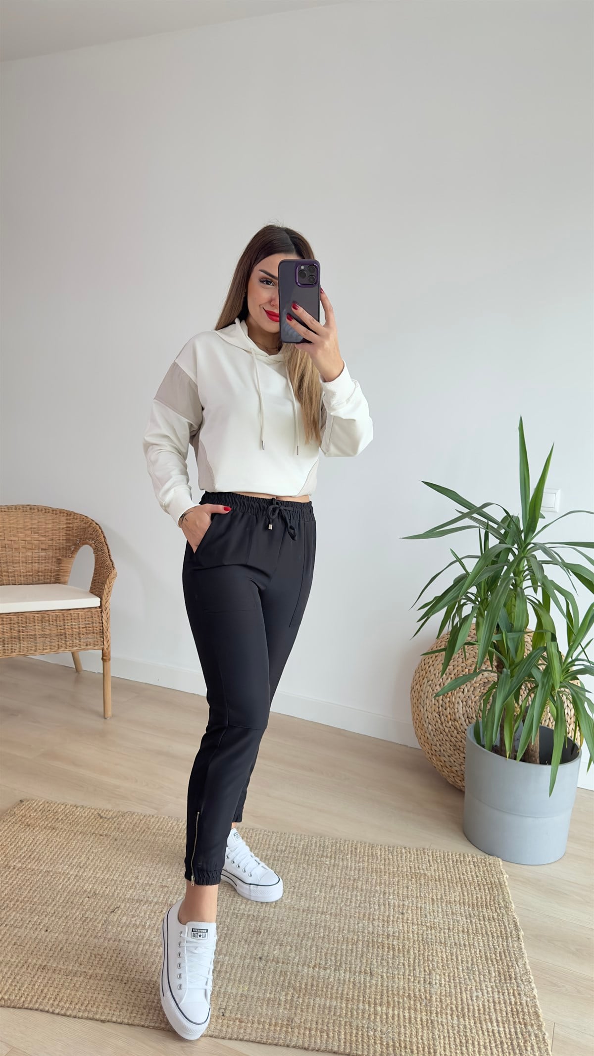 Tws Model Paça Fermuarlı Siyah Pantolon