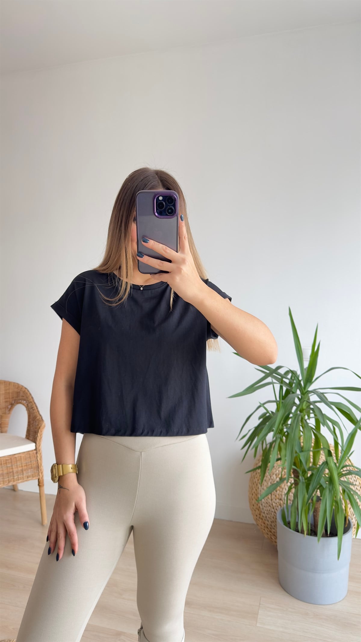 T Kol Siyah Basic Tshirt