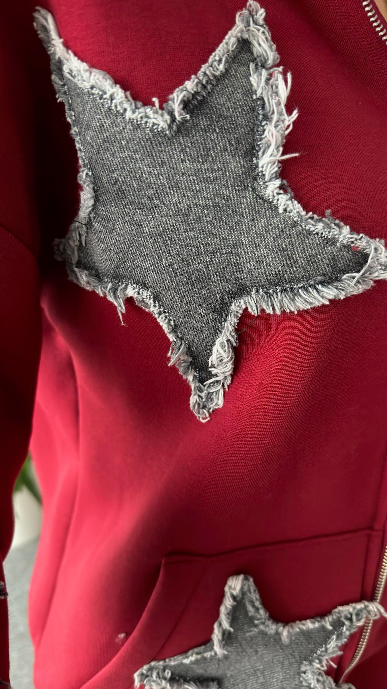 Denim Yıldız Detaylı Bordo Tasarım Takım