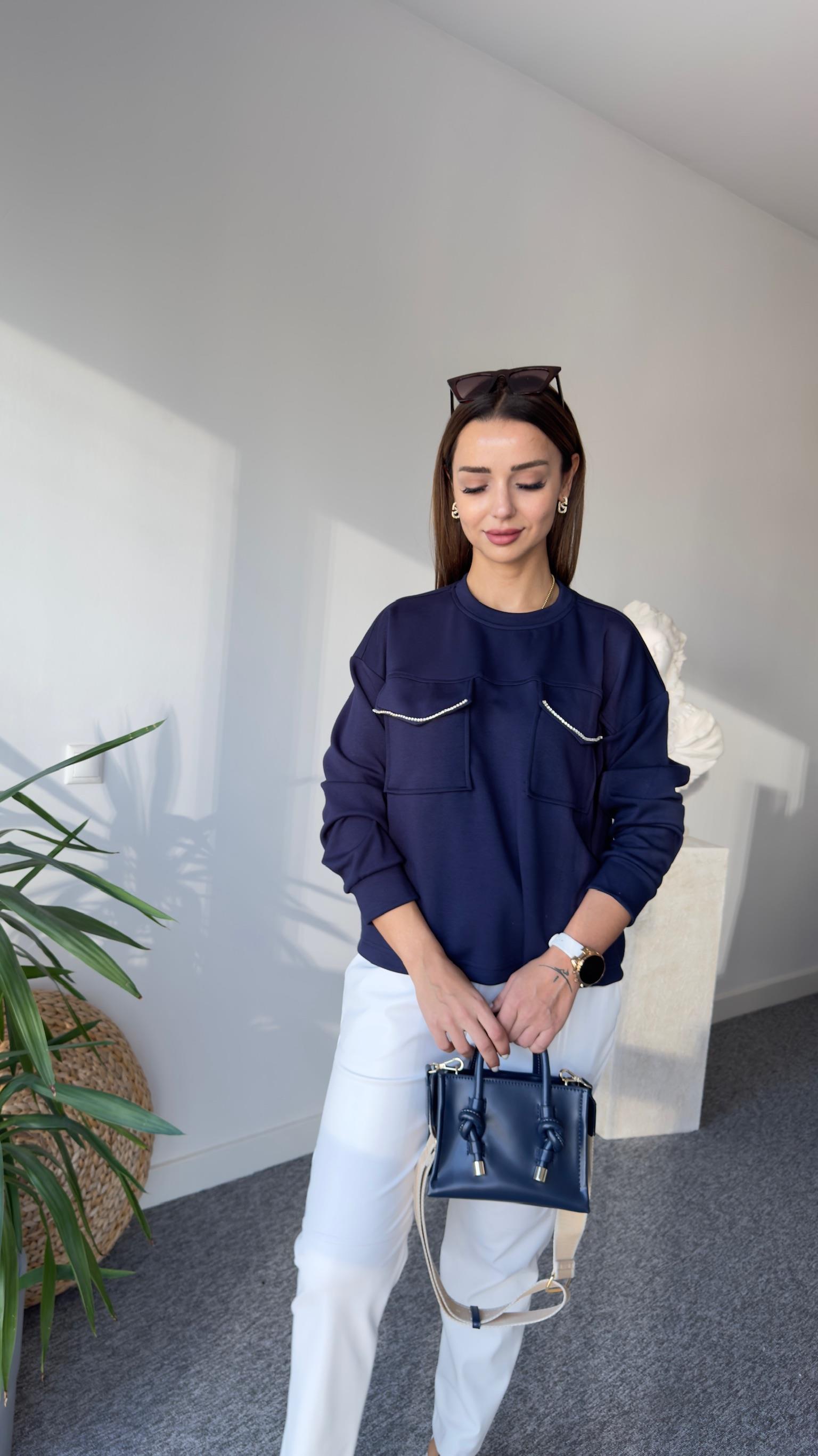 Orj Model Cepleri Taş Şeritli Modal Laci Sweat