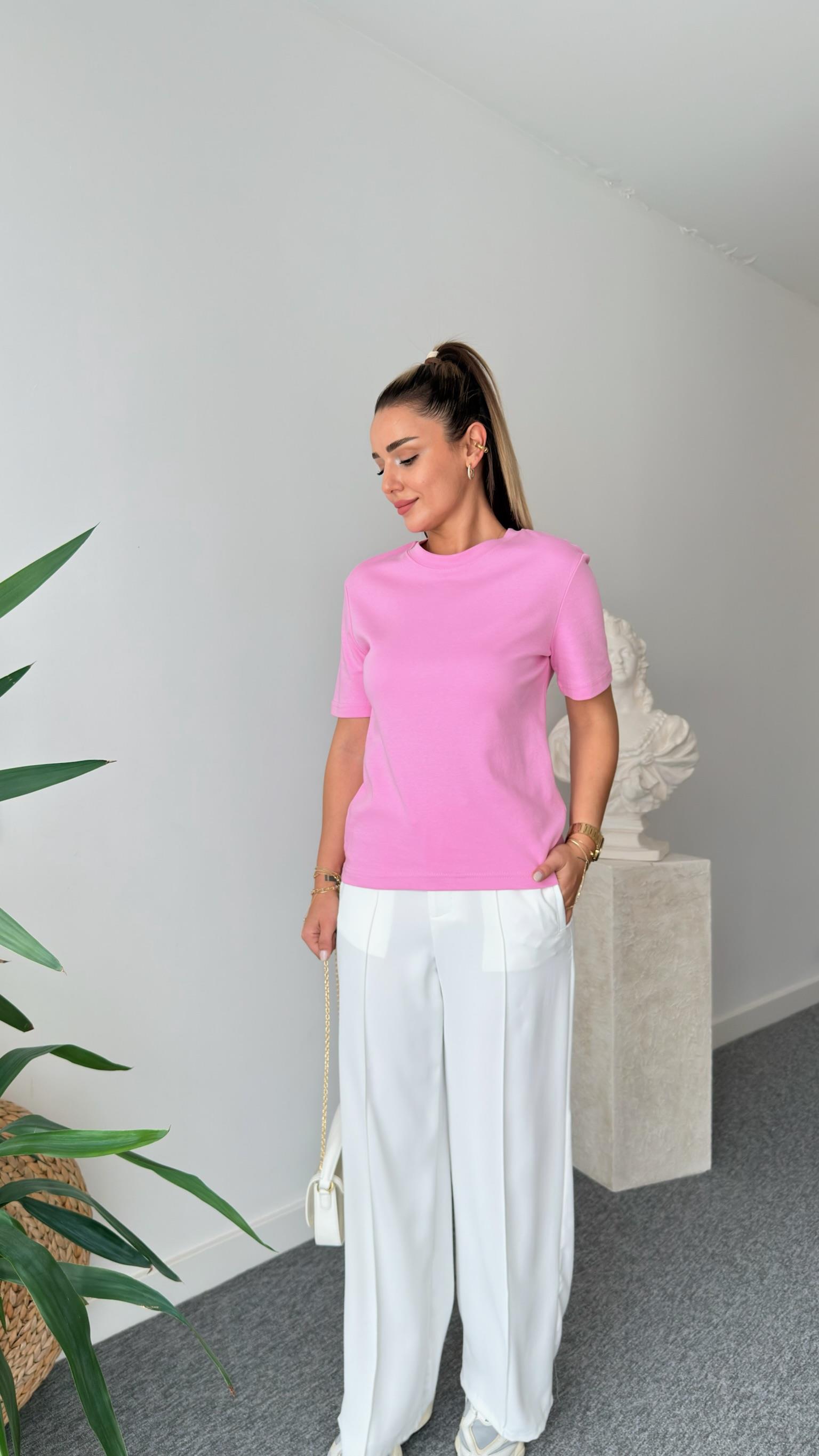 Pembe Falmo Bisiklet Yaka Massi Tshirt