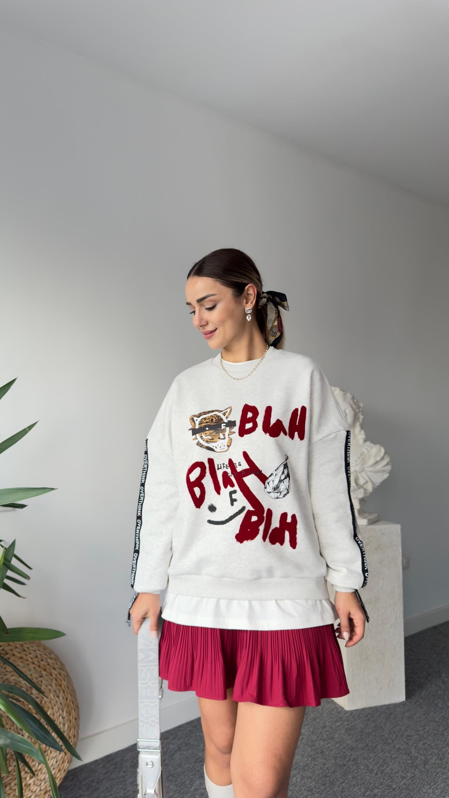 Nouve Kollar Şerit Yazılı Tasarım Sweatshirt