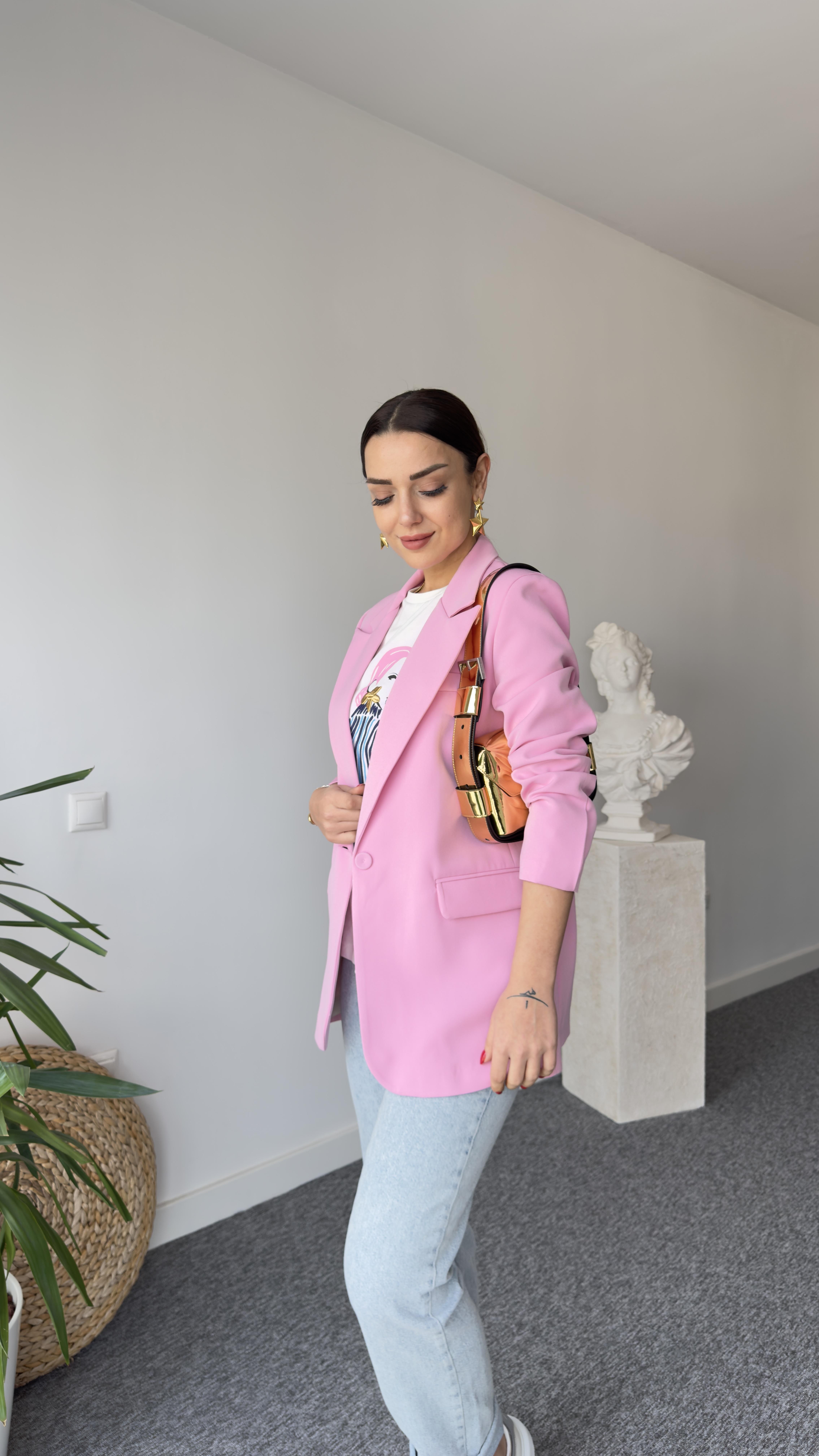 Pembe Vessi Tek Düğme Blazer Ceket