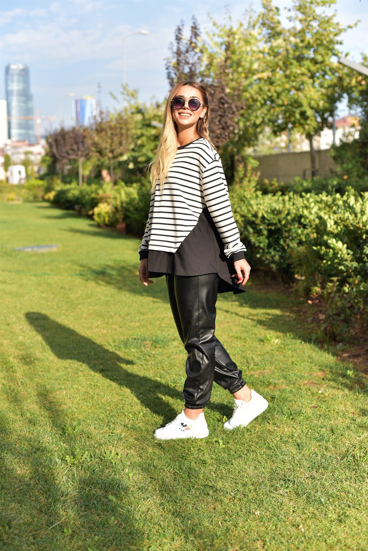 Poplin Detaylı Çizgili Sweatshirt