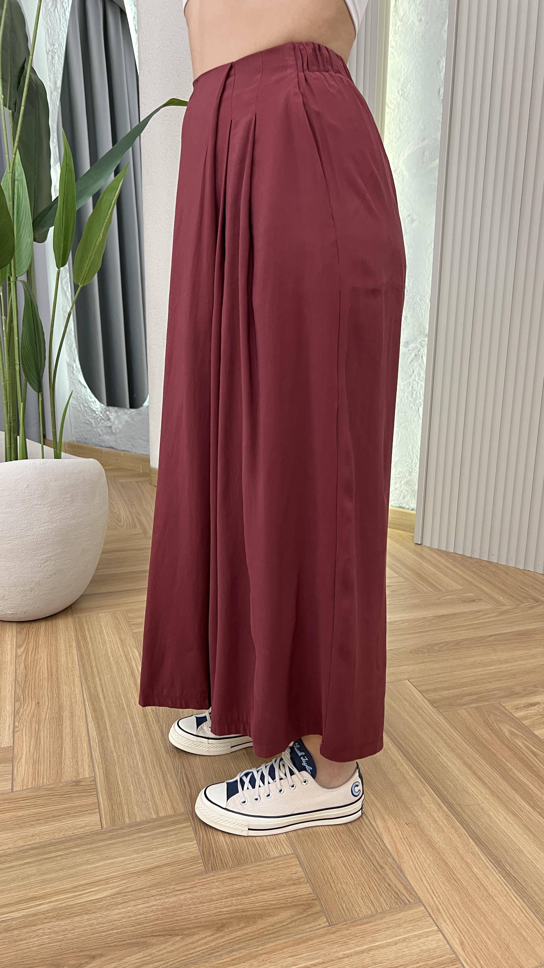 Bordo Astra Etek Görünümlü Tensel Pantolon