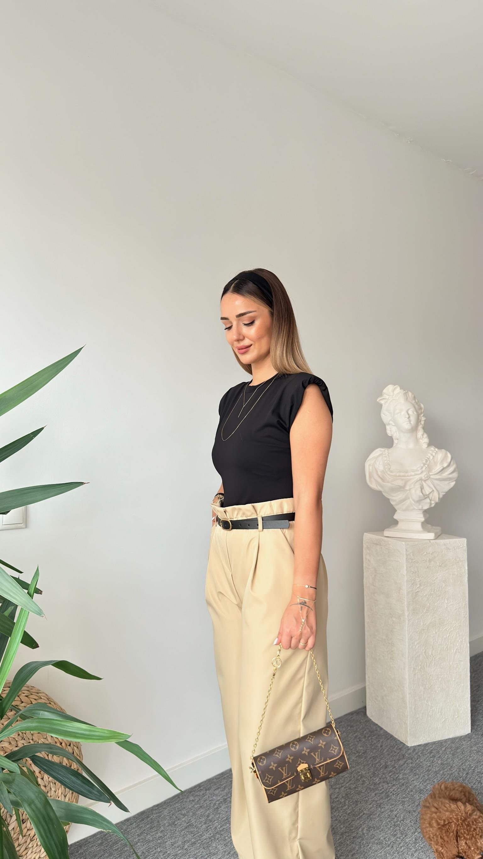 Solena Beli Kemerli Kontrast Tulum