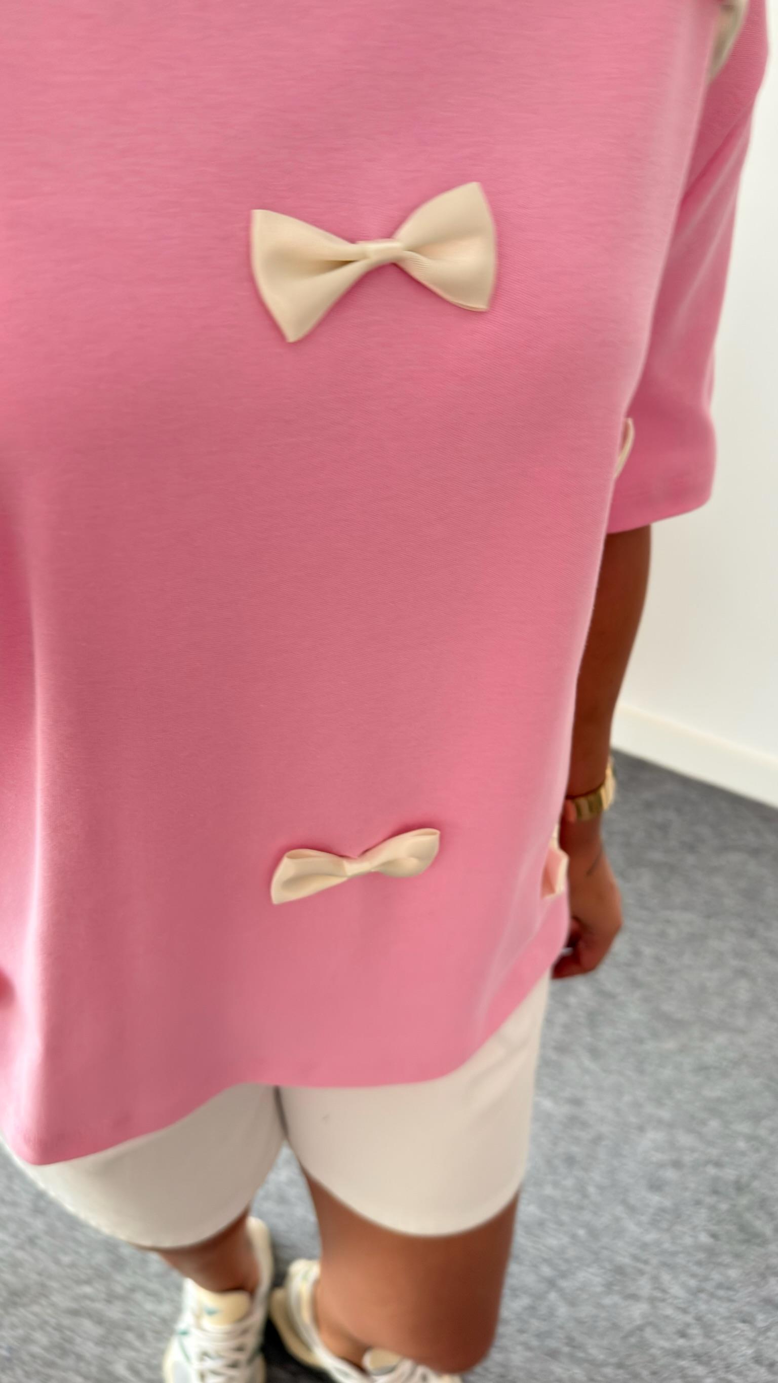 Fiyonk Detaylı Pembe Tshirt