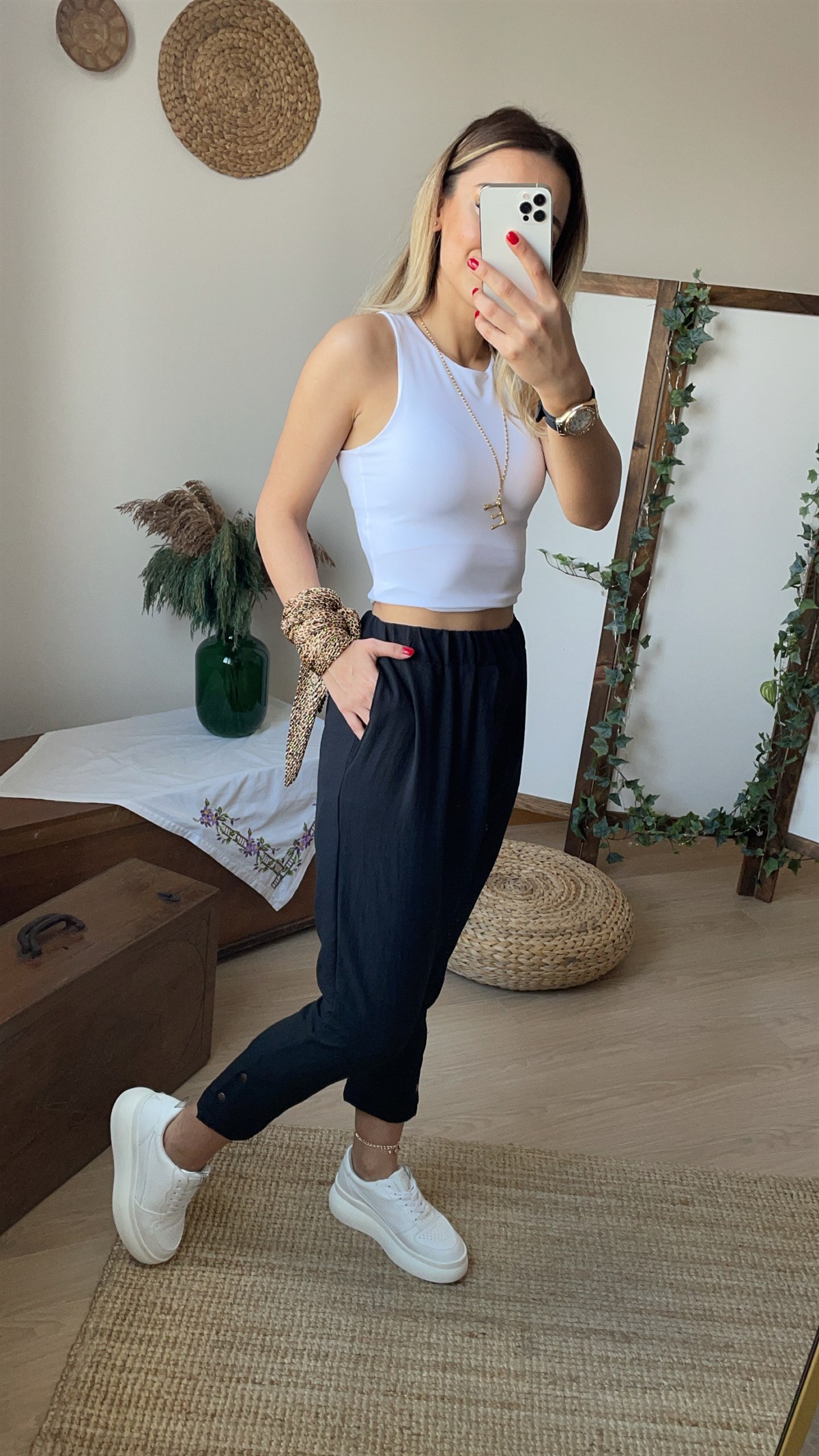 Paça Düğme Detaylı Şalvar Pantolon