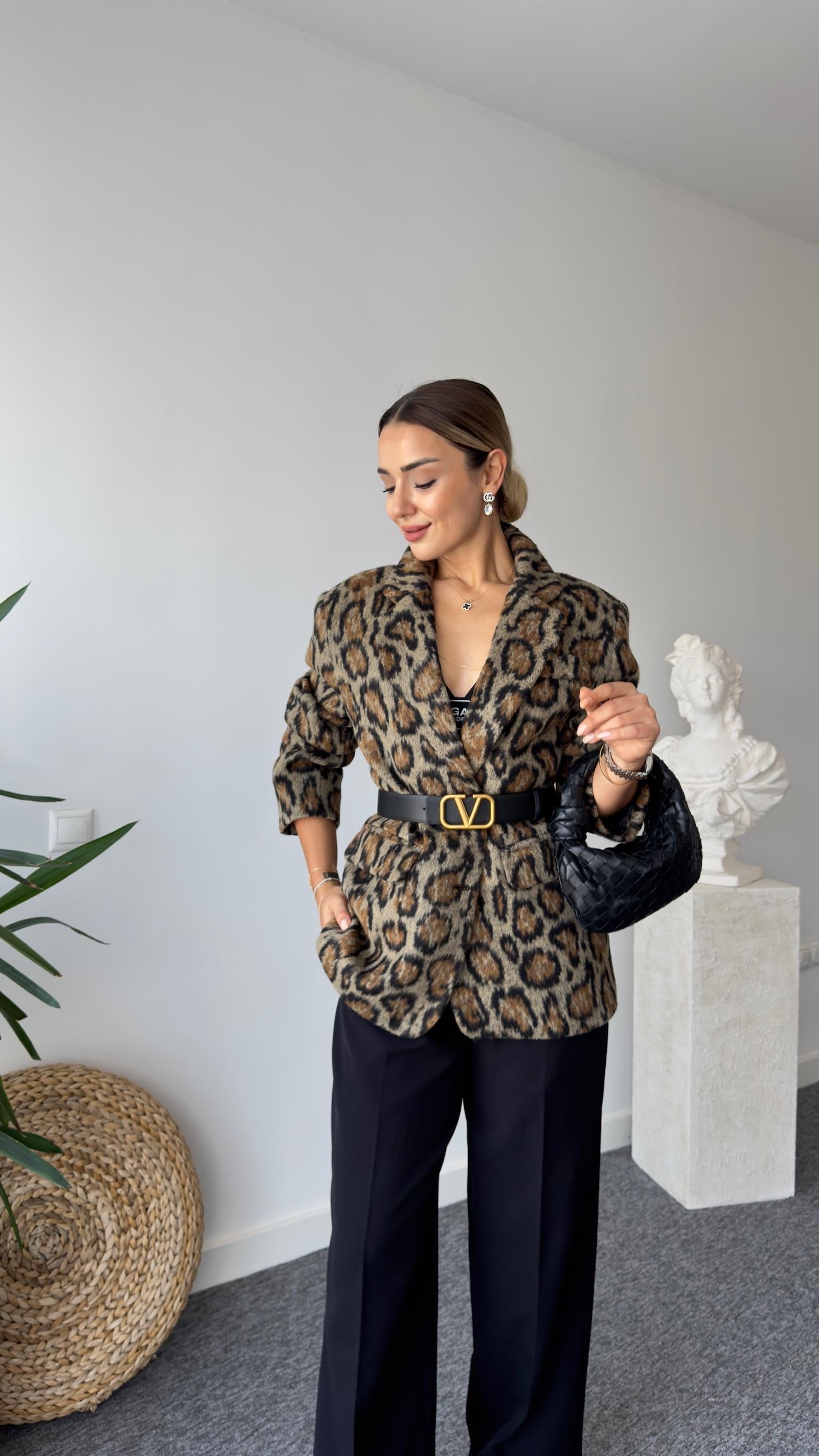 Premium Kaşe Leopar Ceket
