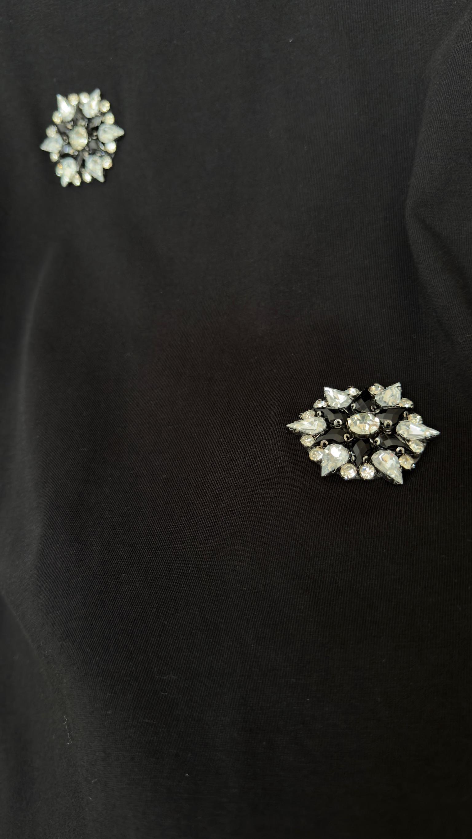 Siyah Yuvarlak Taşlı Tshirt