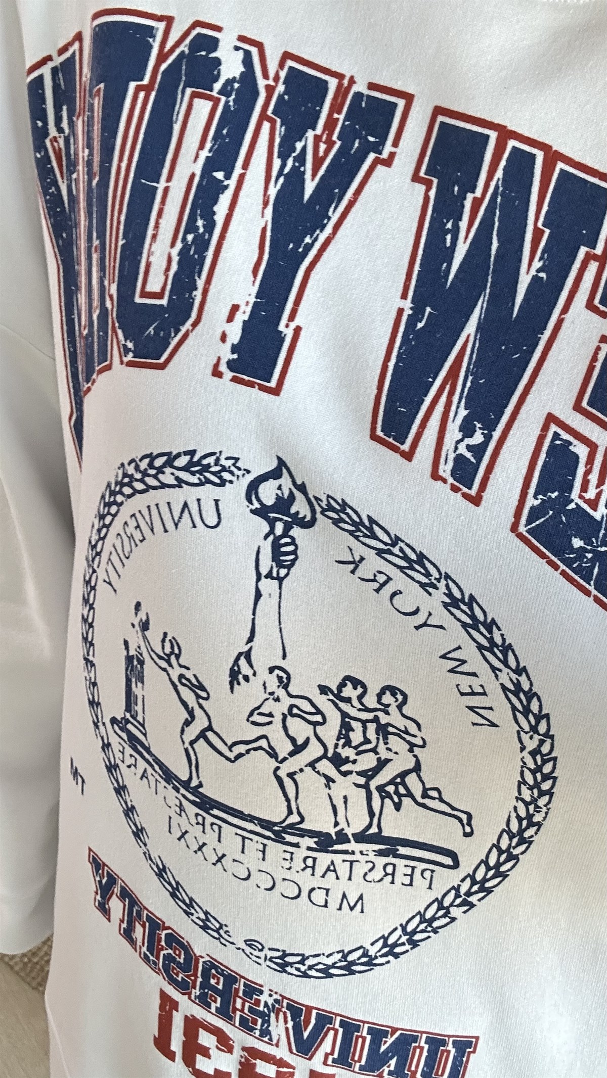 New York Baskı Şardonlu Beyaz Sweat