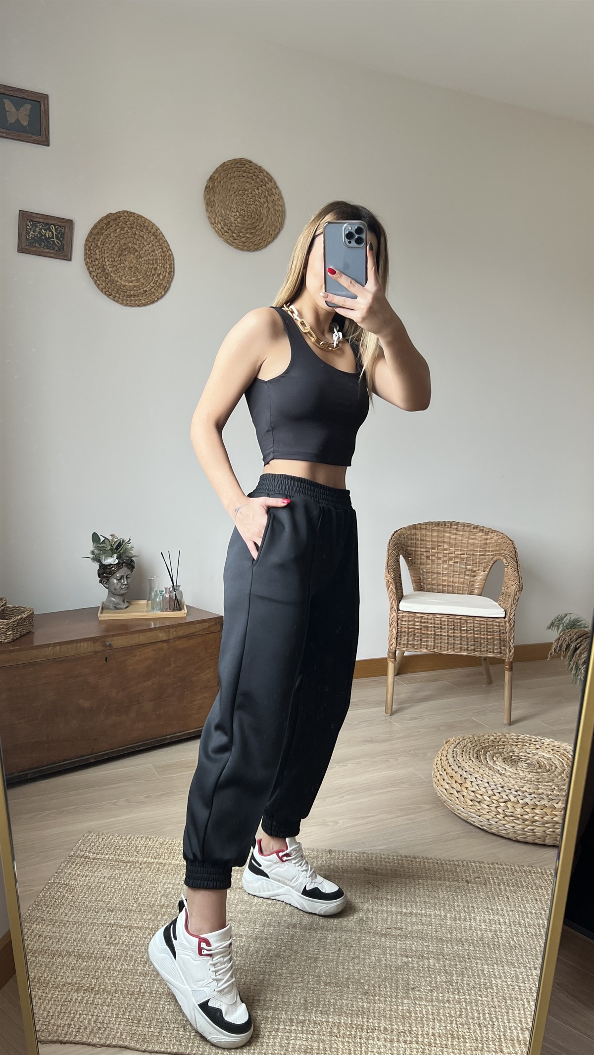 Oysho Kumaş Lastikli Siyah Pantolon
