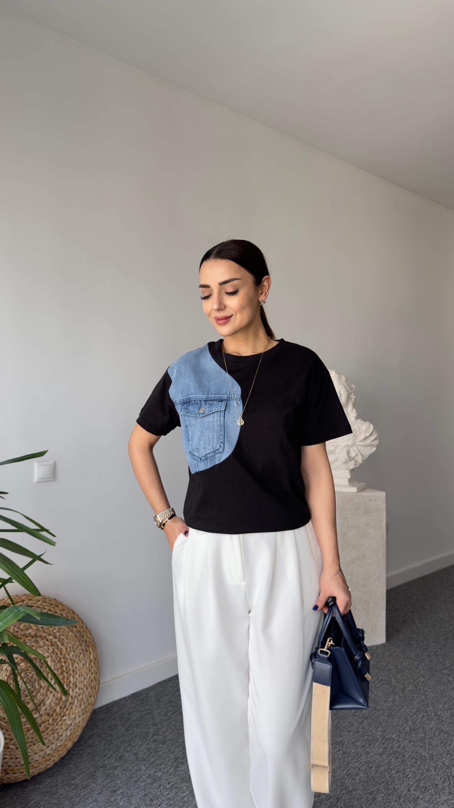 Zion Kot Detaylı Siyah Tshirt